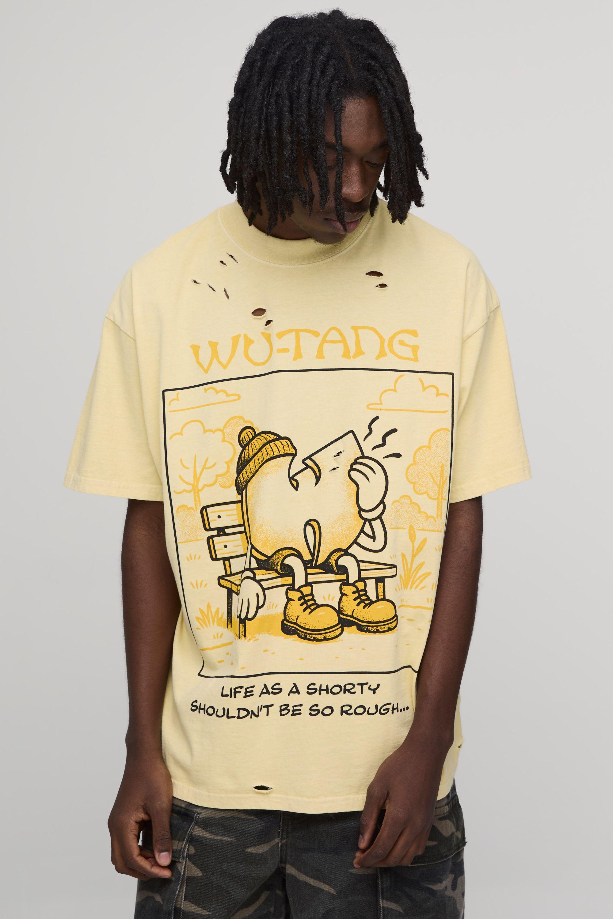 Oversized Extended Neck Wu Tang License Print T-Shirt by BOOHOOMAN