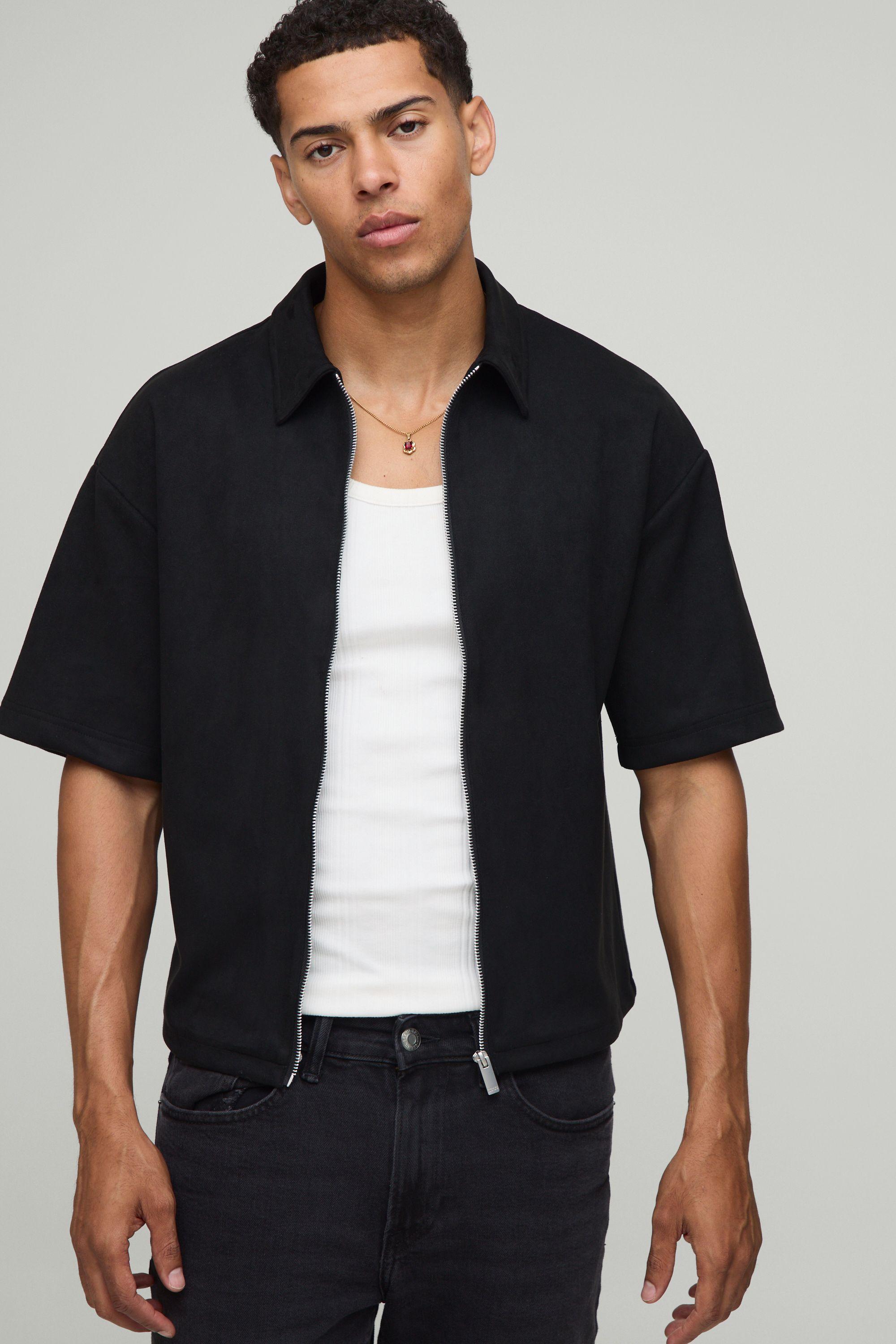 Oversized Faux Suede Boxy Shirt by BOOHOOMAN