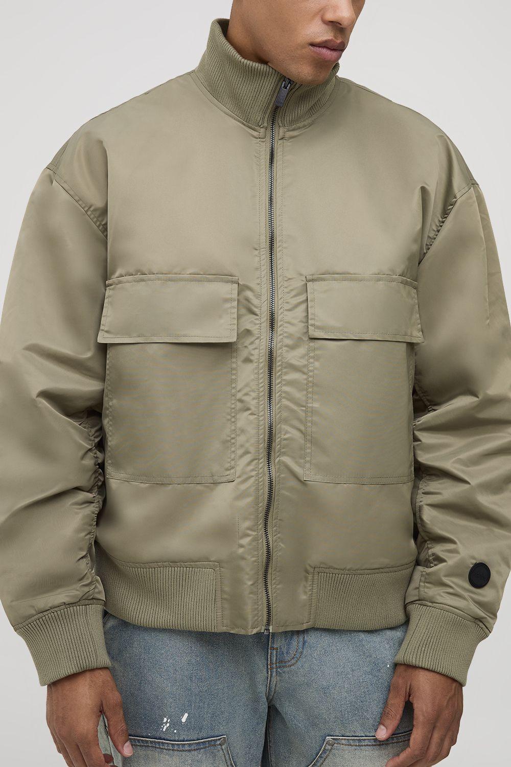 Oversized Fit Chunky Rib Funnel Neck Bomber Jacket by BOOHOOMAN