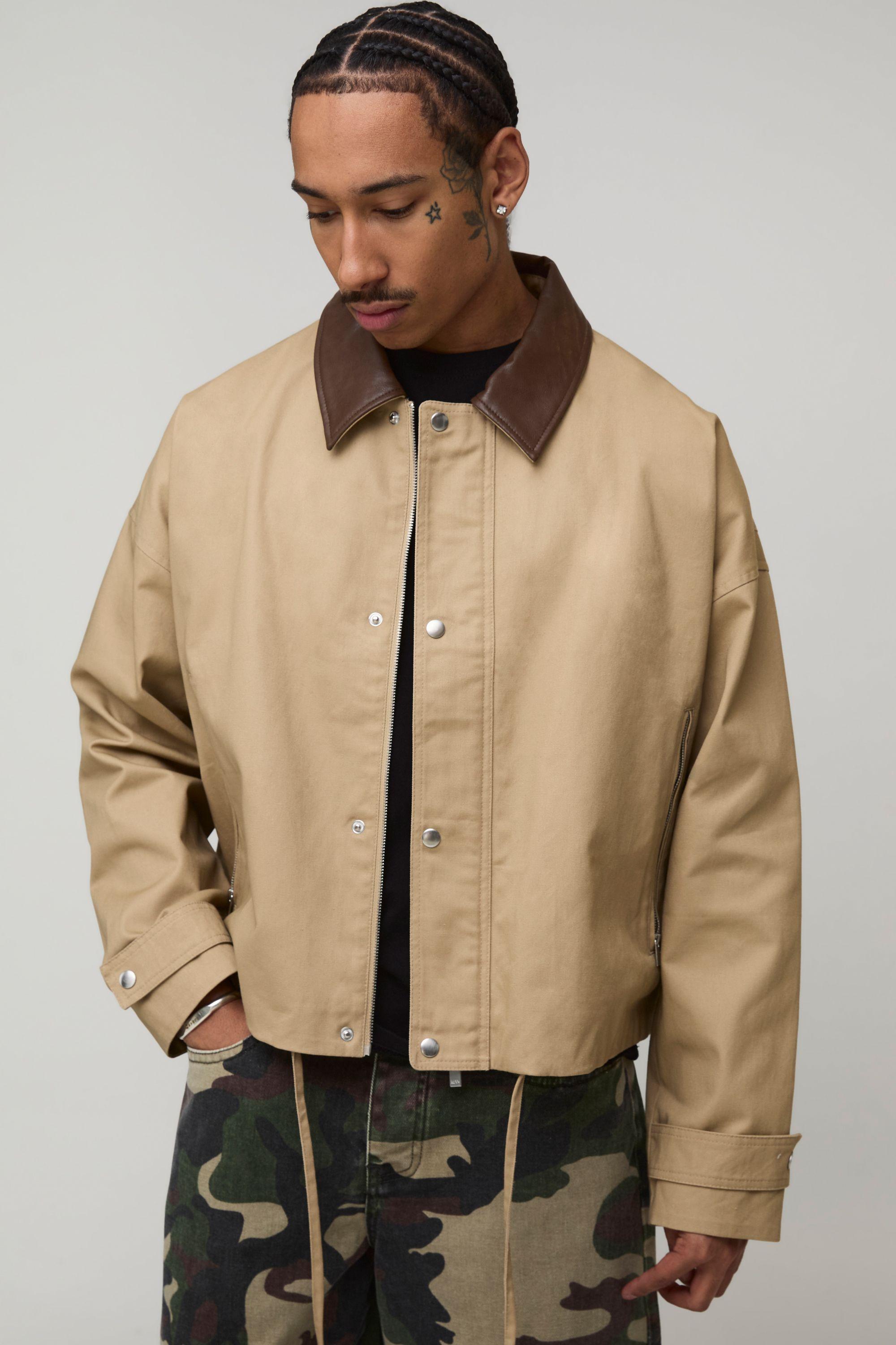 Oversized Fit Contrast Collared Mac by BOOHOOMAN
