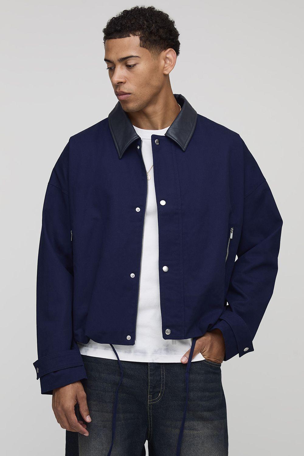 Oversized Fit Contrast Collared Mac by BOOHOOMAN