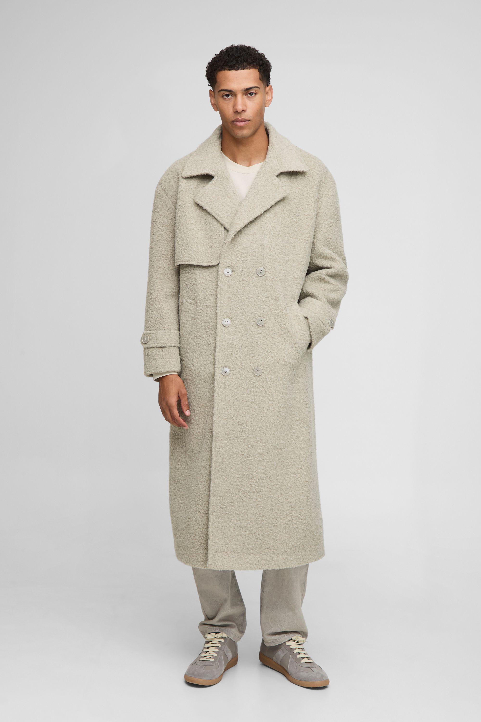 Oversized Fit Double Breasted Longline Boucle Overcoat by BOOHOOMAN