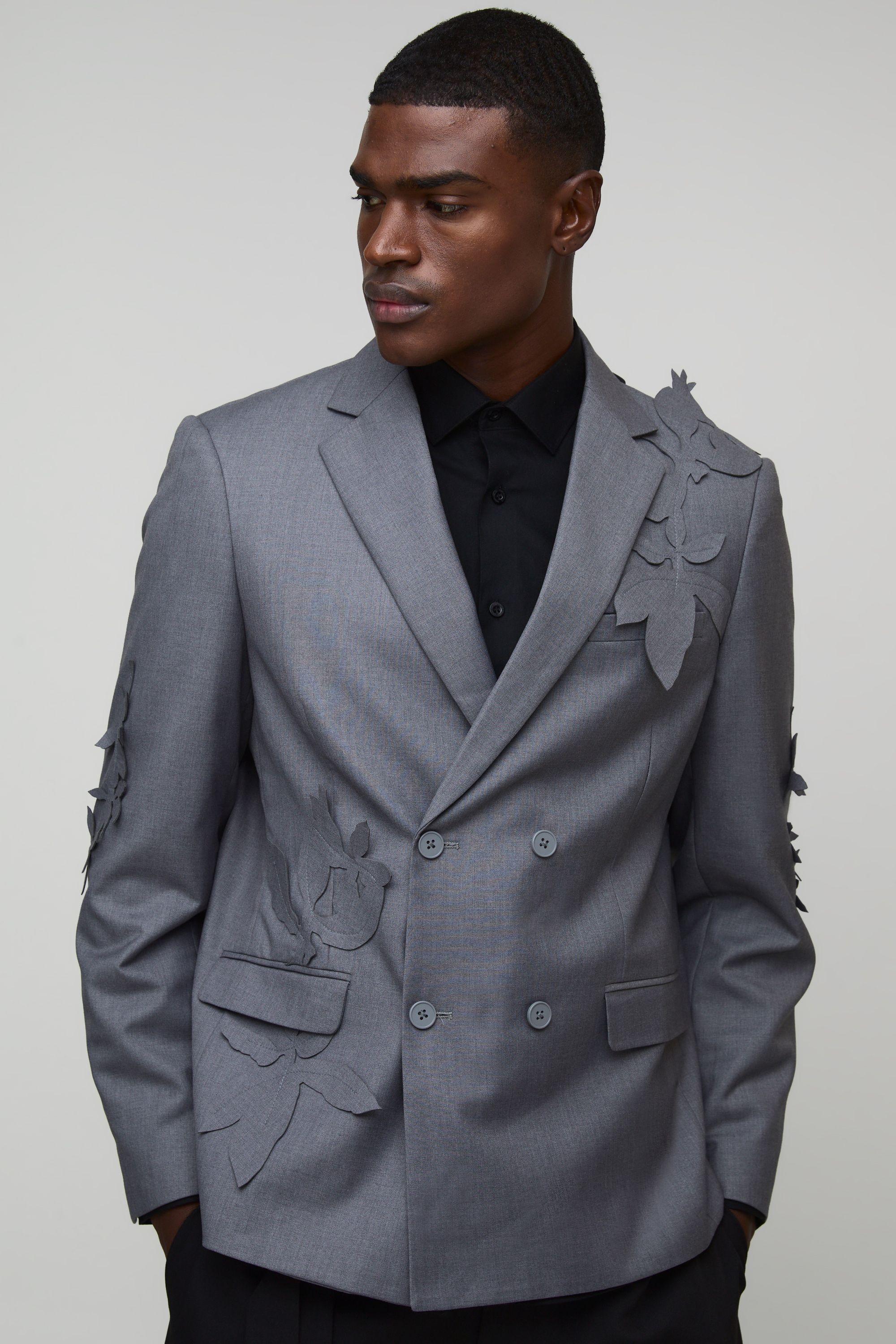 Oversized Fit Floral  3D Applique Blazer by BOOHOOMAN