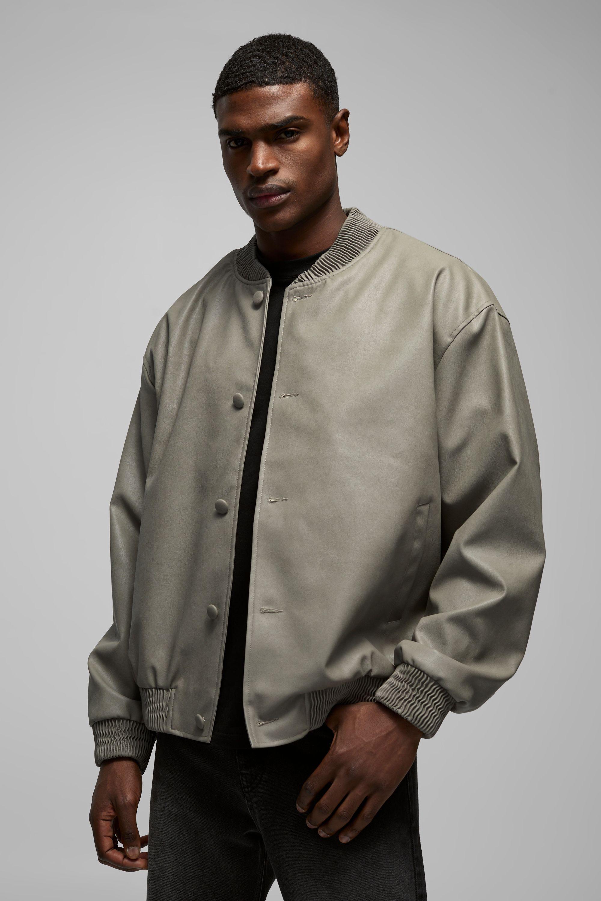 Oversized Fit Soft PU Bomber Jacket by BOOHOOMAN