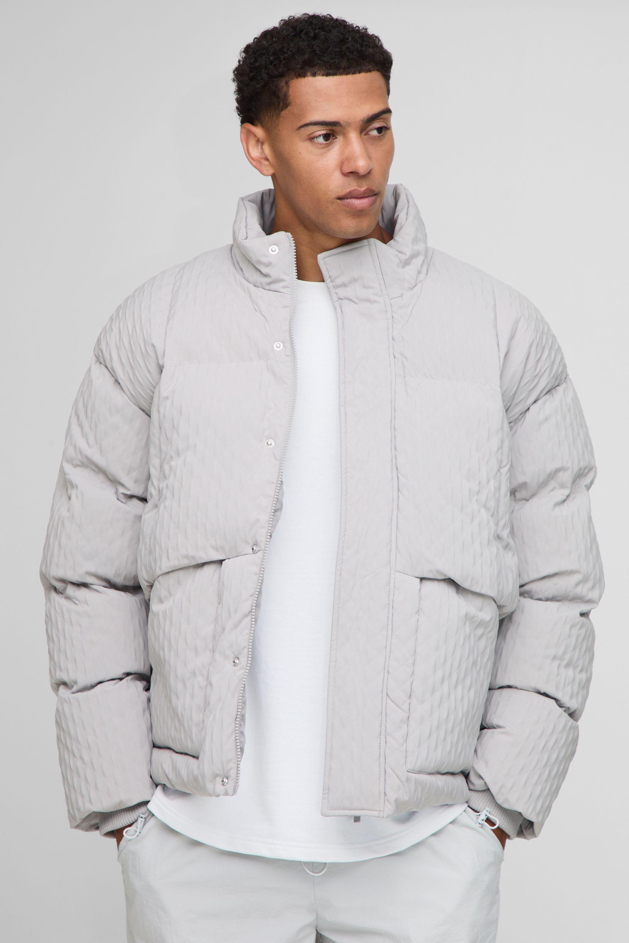 Oversized Fit Textured Funnel Neck Puffer Jacket by BOOHOOMAN