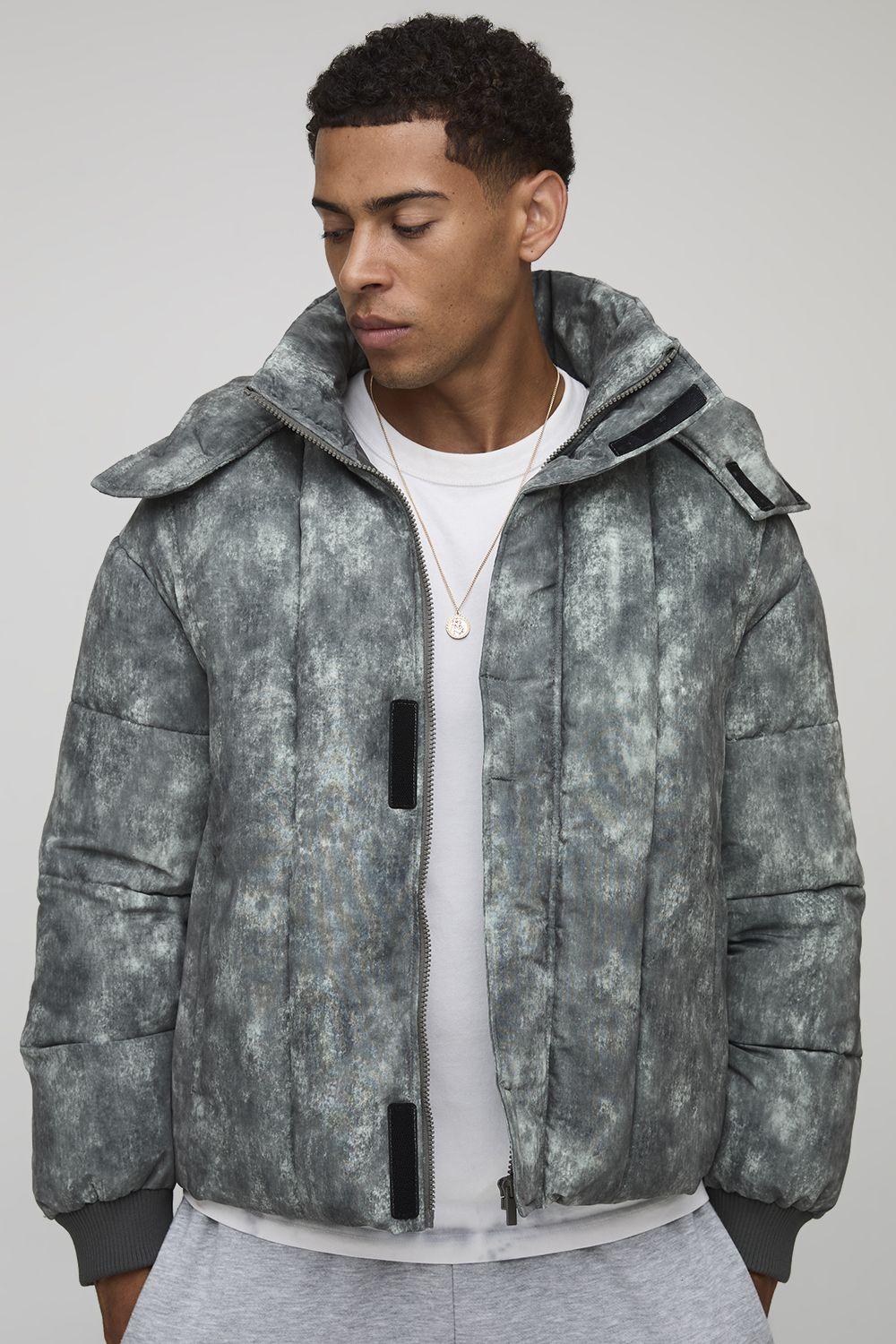 Oversized Fit Washed Nylon Hooded Funnel Neck Duvet Puffer Jacket by BOOHOOMAN