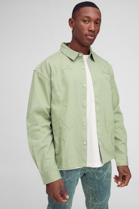 Oversized Flame Applique Shirt by BOOHOOMAN