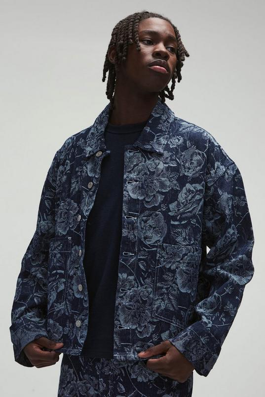 Oversized Floral Denim Jacquard Shirt by BOOHOOMAN