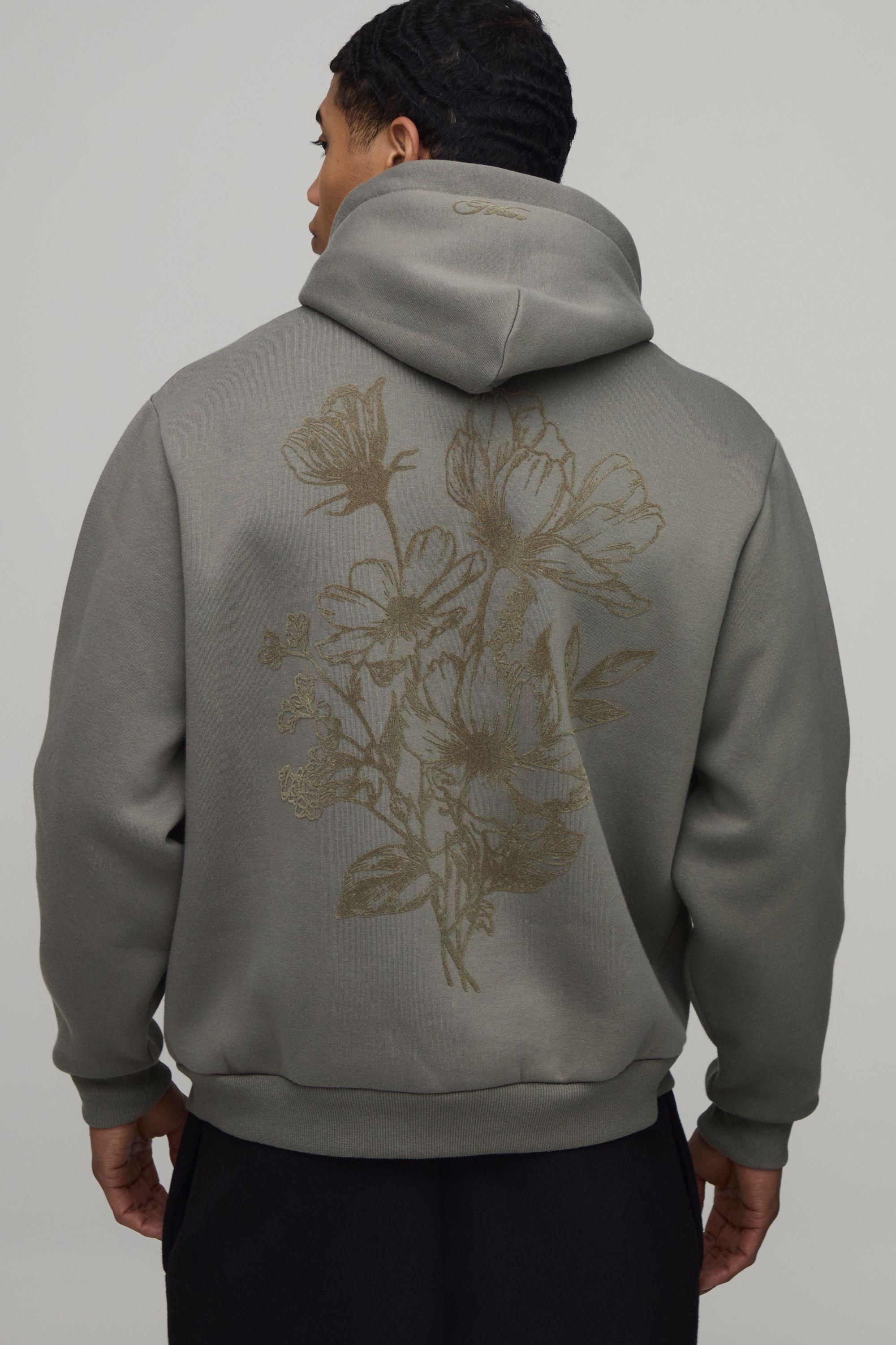 Oversized Floral Flocking Hoodie by BOOHOOMAN