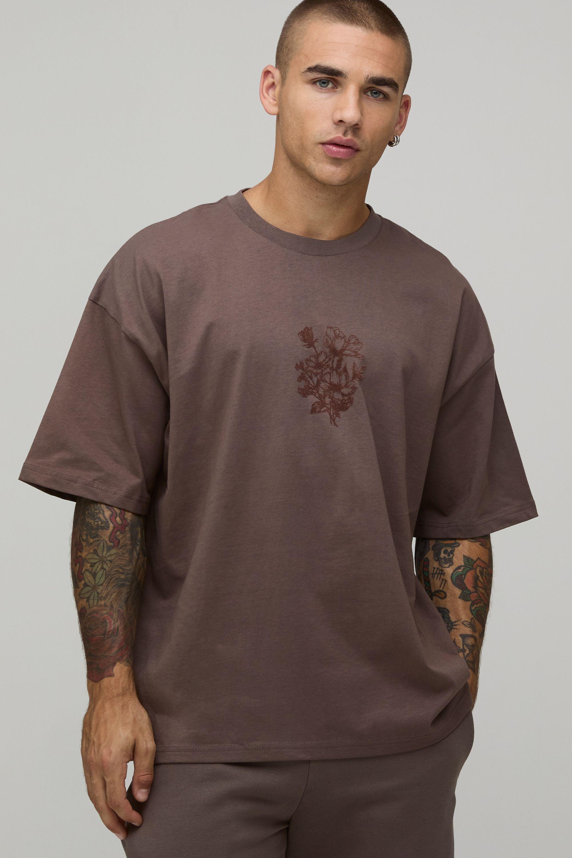 Oversized Floral Flocking T-Shirt by BOOHOOMAN