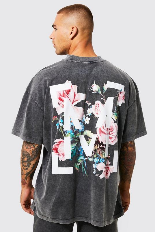 Oversized Floral Graphic Acid Wash T-shirt by BOOHOOMAN