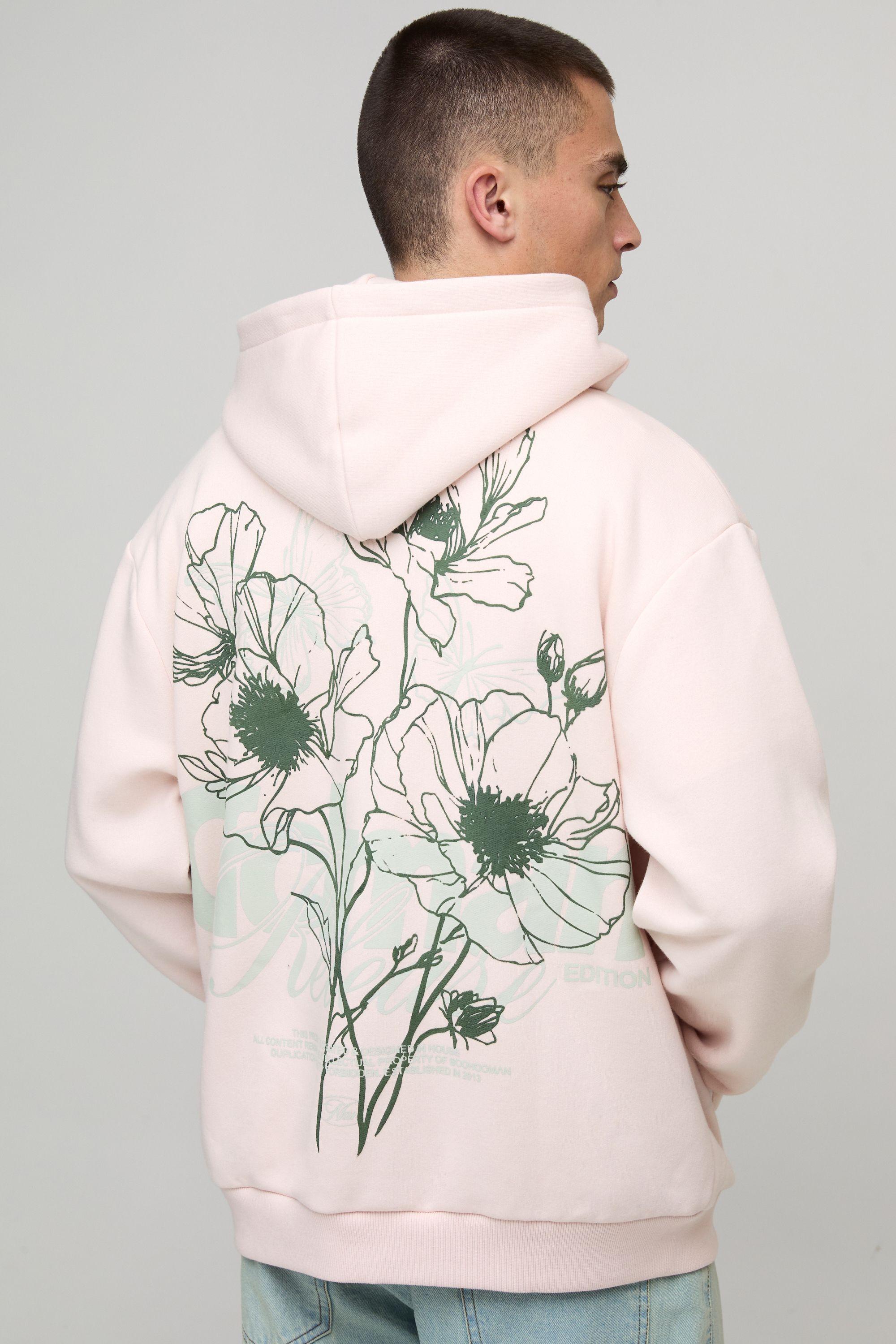 Oversized Floral Graphic Puff Print Zip Through Hoodie by BOOHOOMAN
