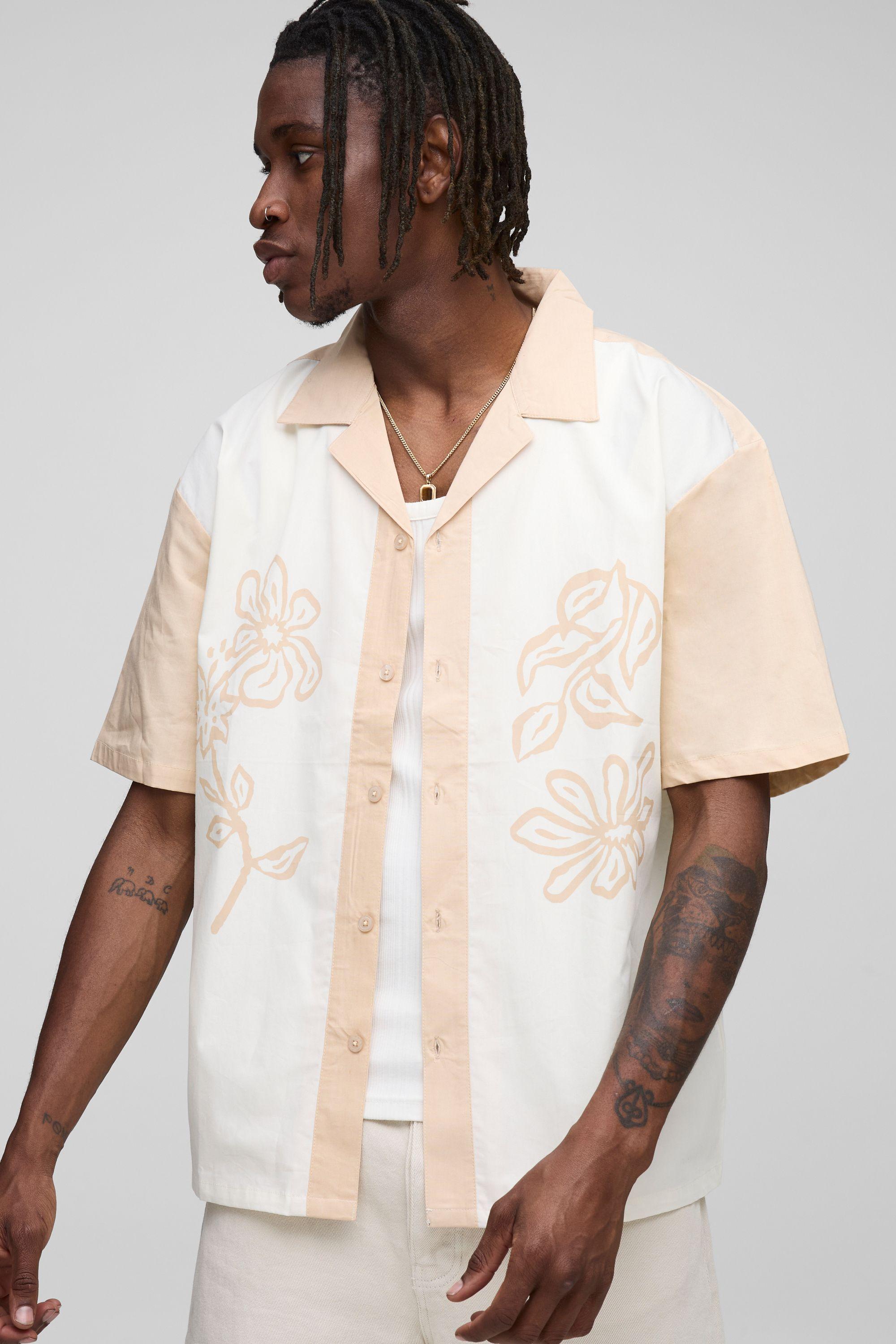Oversized Floral Print Revere Shirt by BOOHOOMAN