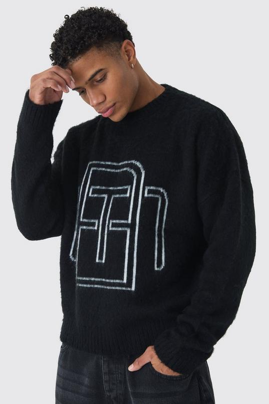 Oversized Fluffy Knit BM Jumper by BOOHOOMAN