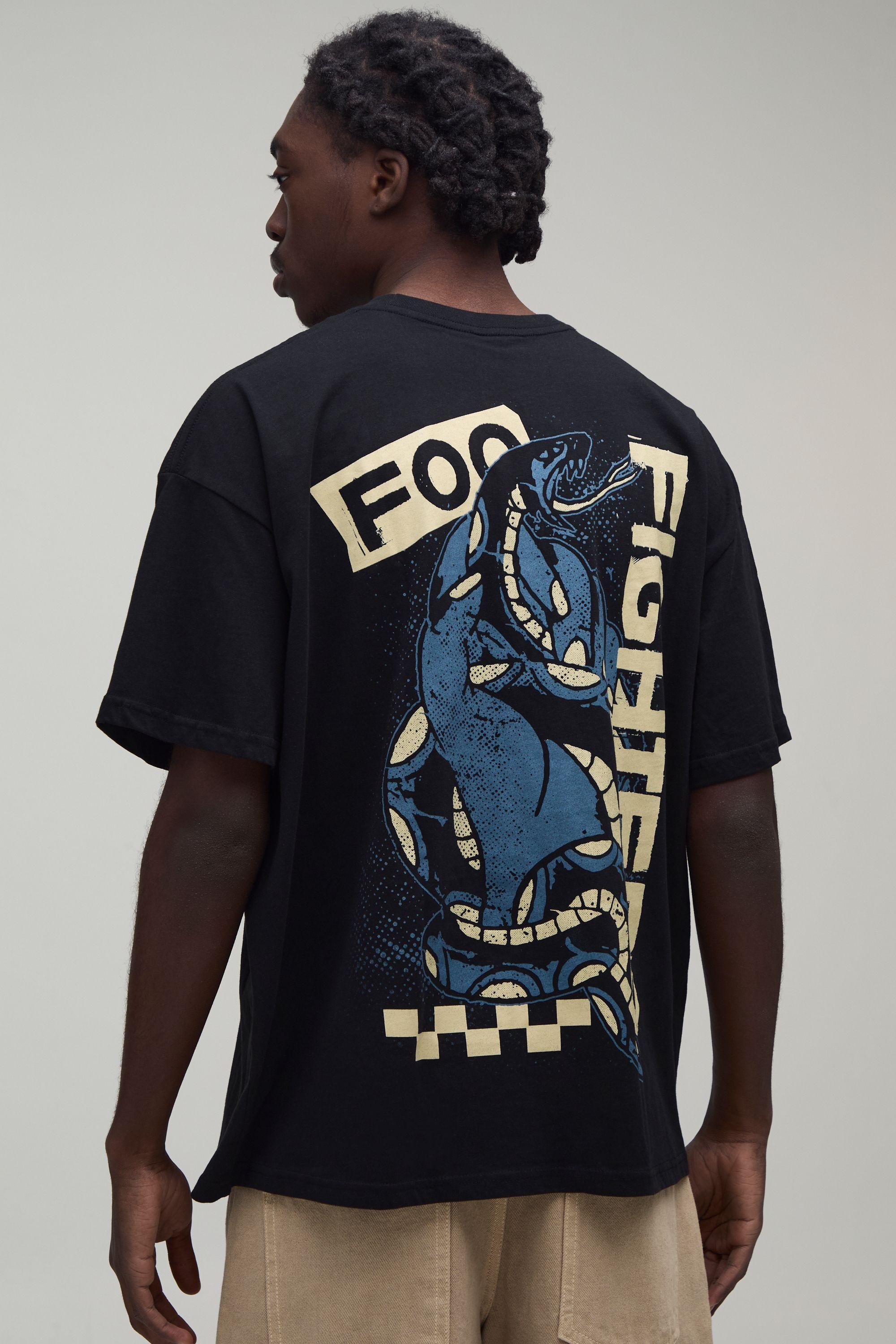 Oversized Foo Fighters Snake License Print T-shirt by BOOHOOMAN