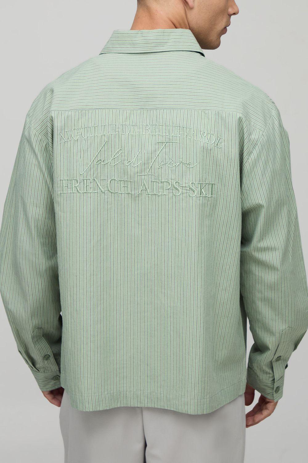 Oversized French Alps Embroidered Long Sleeve Stripe Shirt by BOOHOOMAN