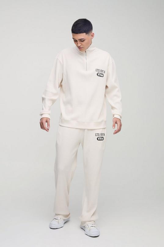 Oversized Funnel Neck and Relaxed Jogger Waffle Jacquard Tracksuit by BOOHOOMAN
