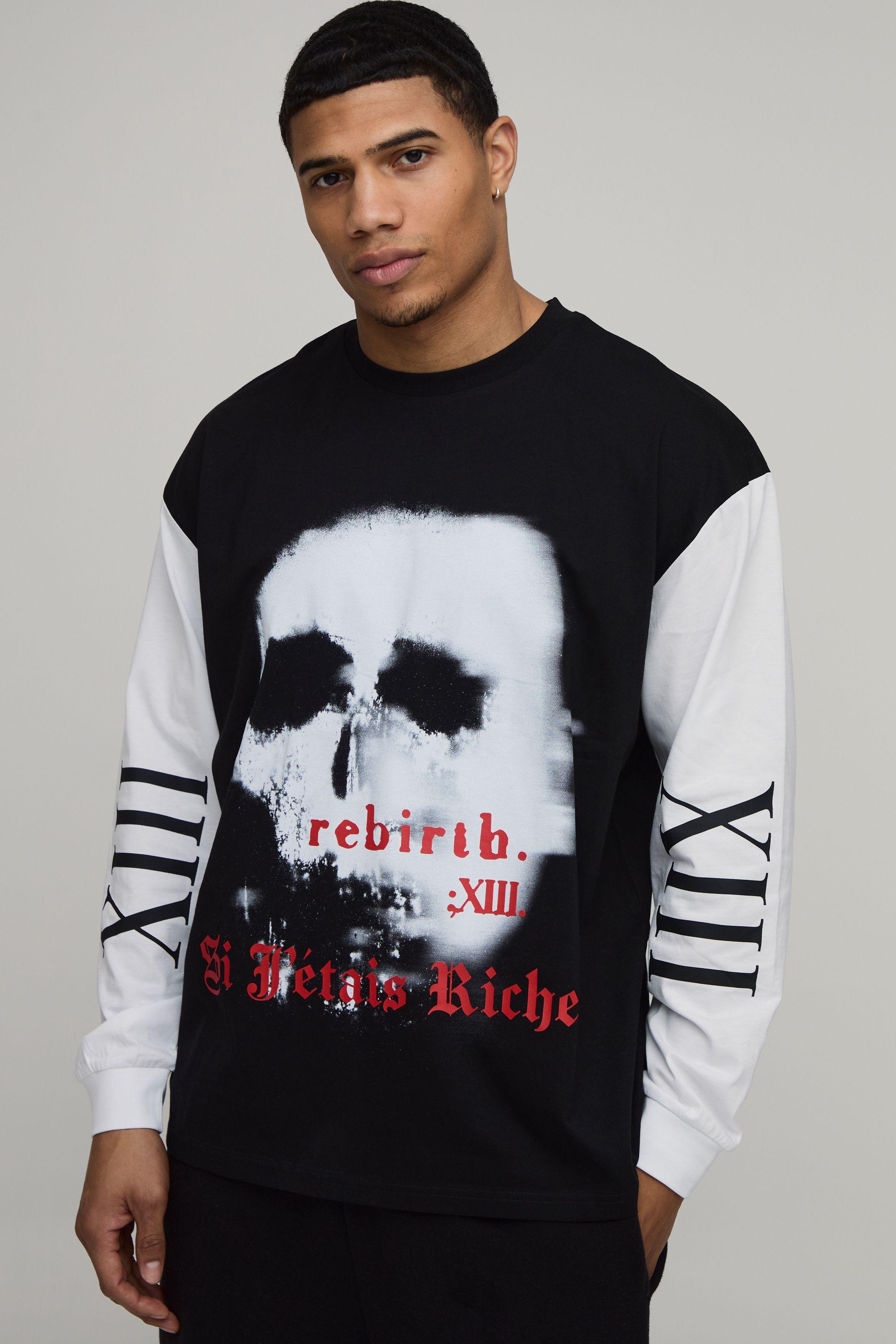 Oversized Gothic Printed Long Sleeve T-Shirt by BOOHOOMAN