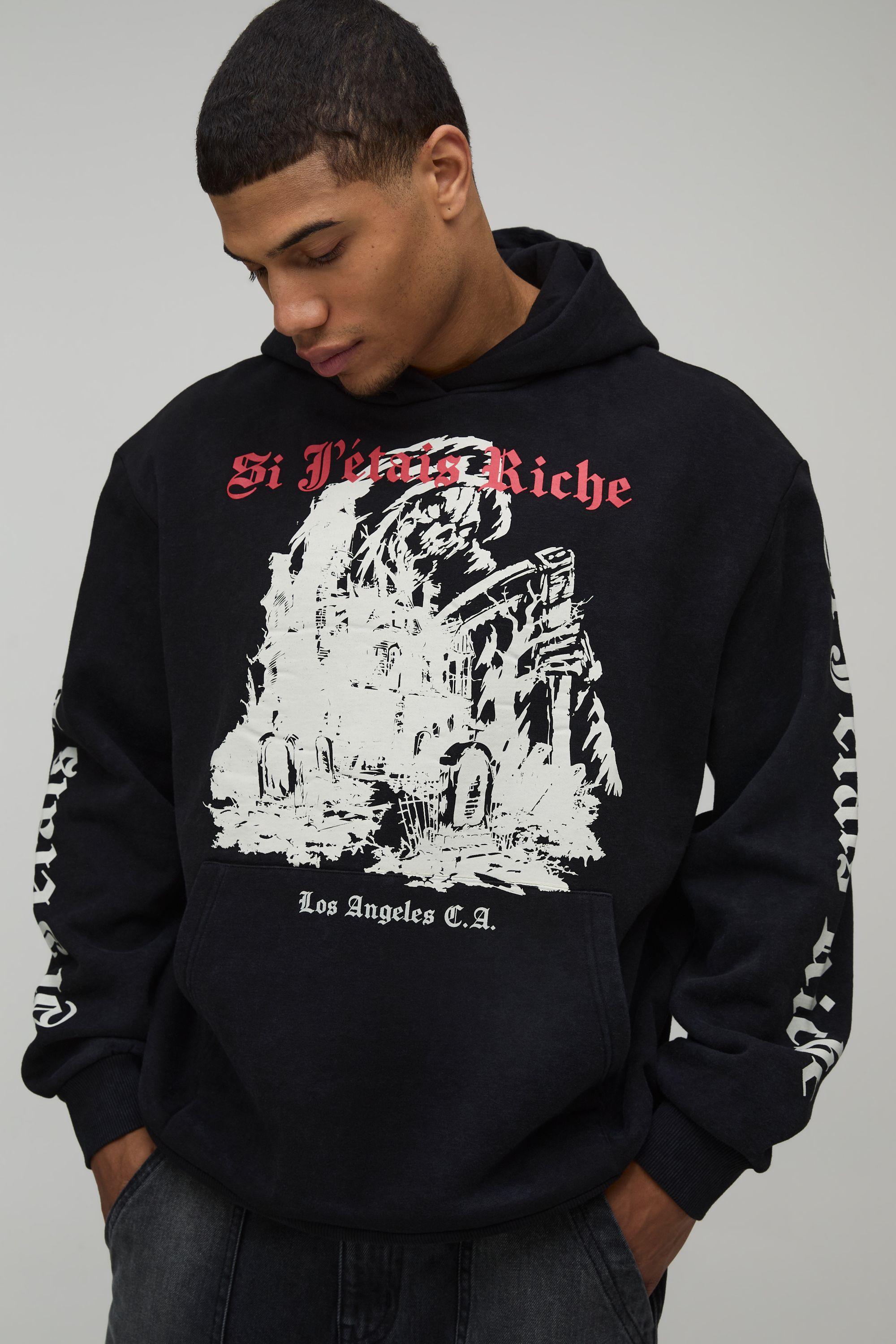 Oversized Gothic Washed Printed Hoodie by BOOHOOMAN