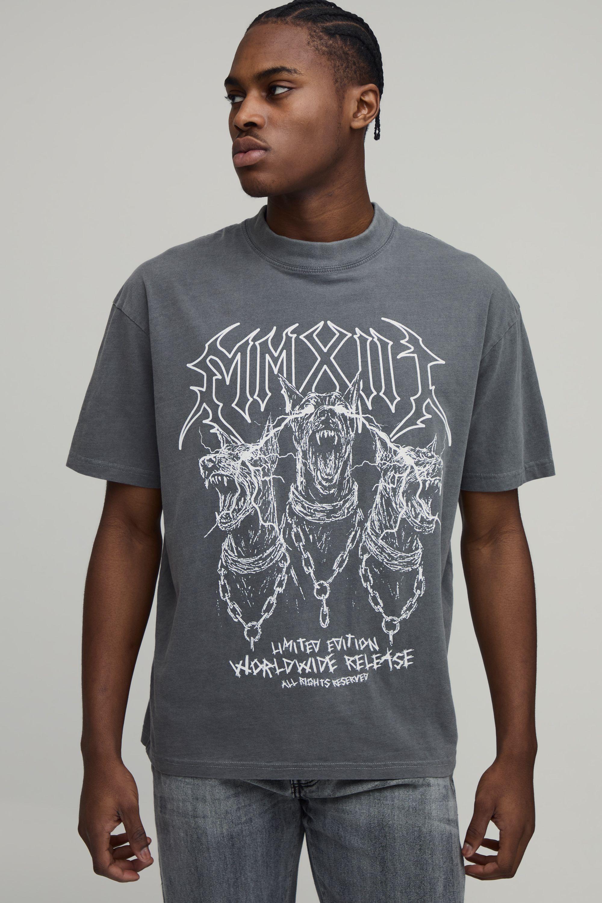 Oversized Graphic Dog Printed Washed T-Shirt by BOOHOOMAN