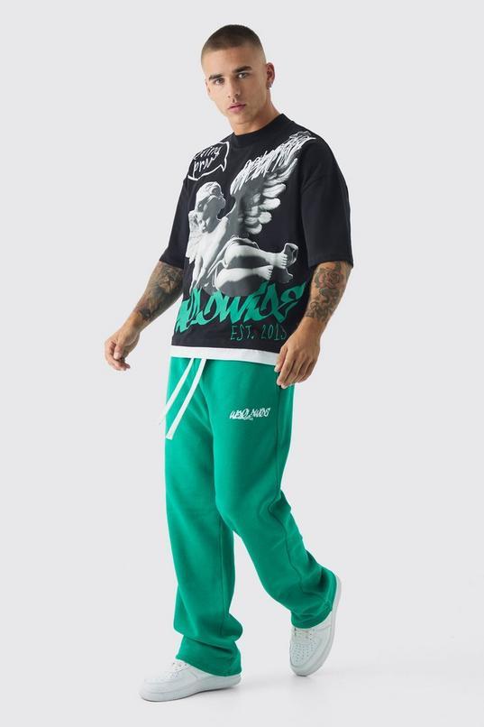 Oversized Graphic Faux Layer T-Shirt And Jogger Set by BOOHOOMAN