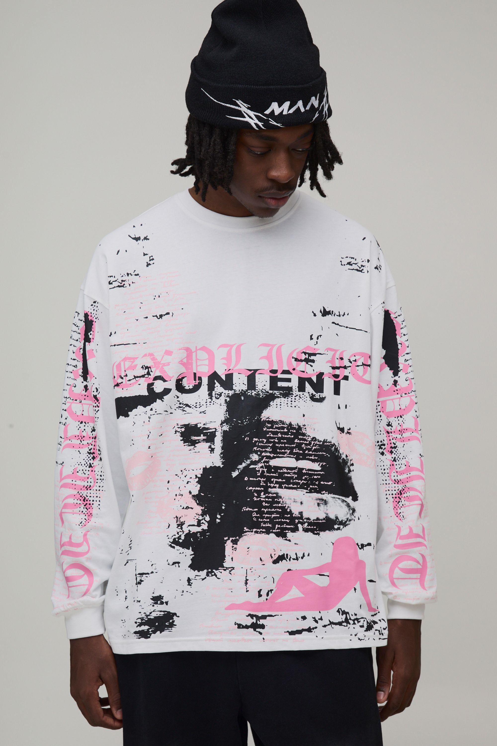 Oversized Graphic Printed Long Sleeve T-Shirt by BOOHOOMAN