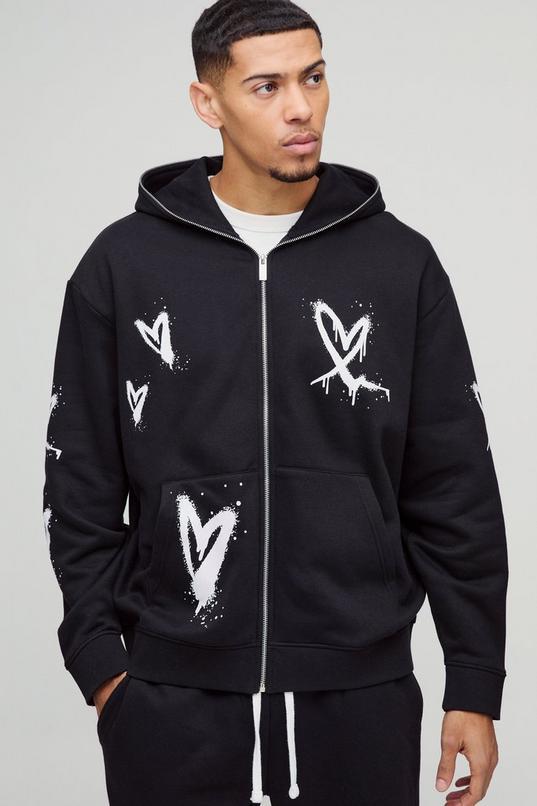 Oversized Heart Zip Through Hoodie by BOOHOOMAN