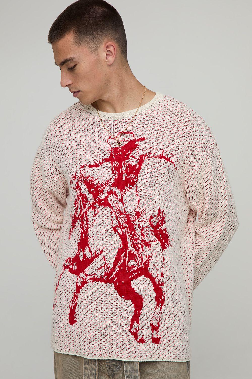 Oversized Heavy Jacquard Textured Western Knitted T-Shirt by BOOHOOMAN