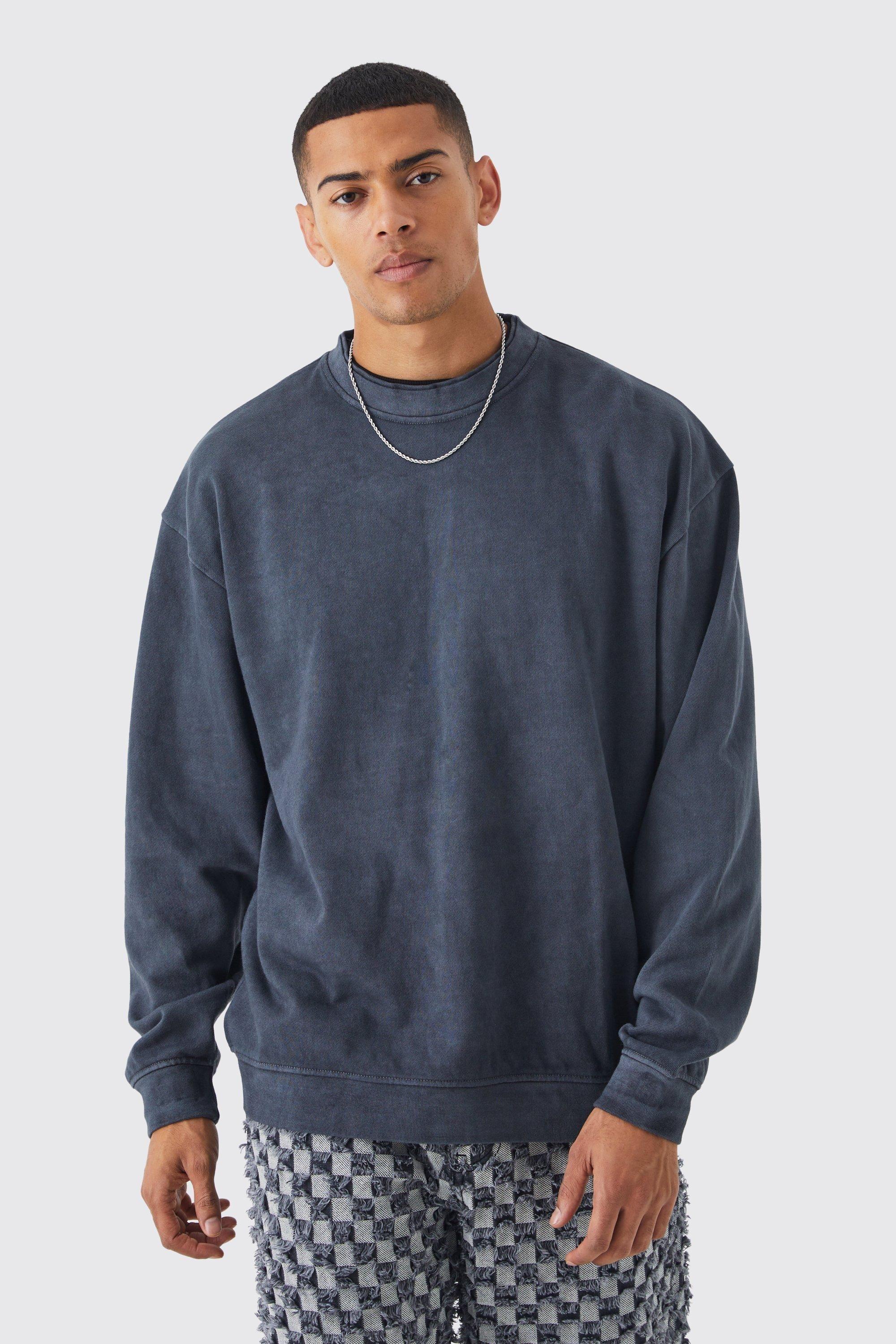 Oversized Heavy Washed Double Neck Sweatshirt by BOOHOOMAN