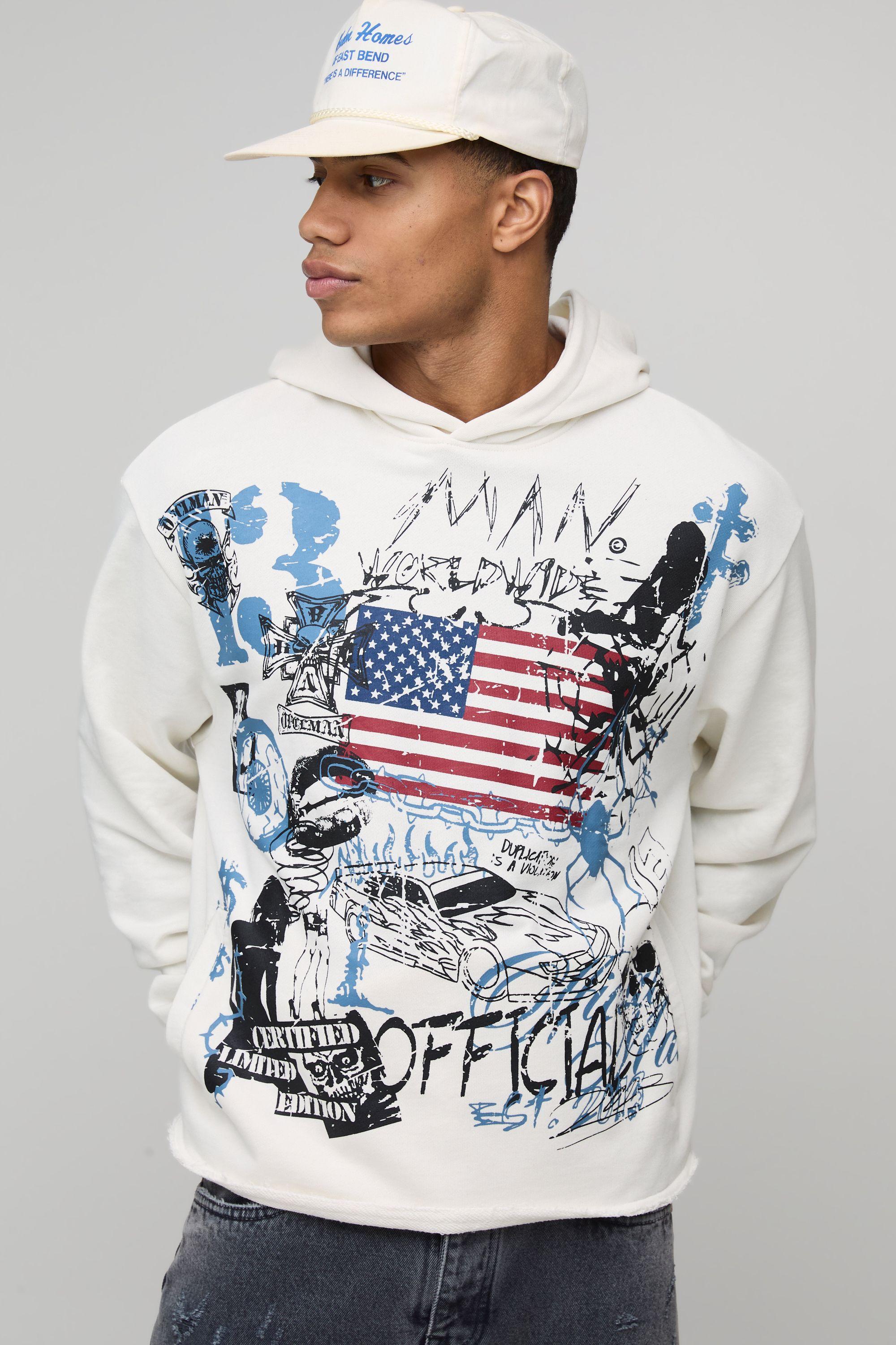 Oversized Hemless Loopback Graphic Hoodie by BOOHOOMAN