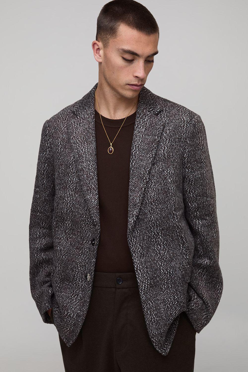 Oversized Herringbone Wrap Front Suit Jacket by BOOHOOMAN