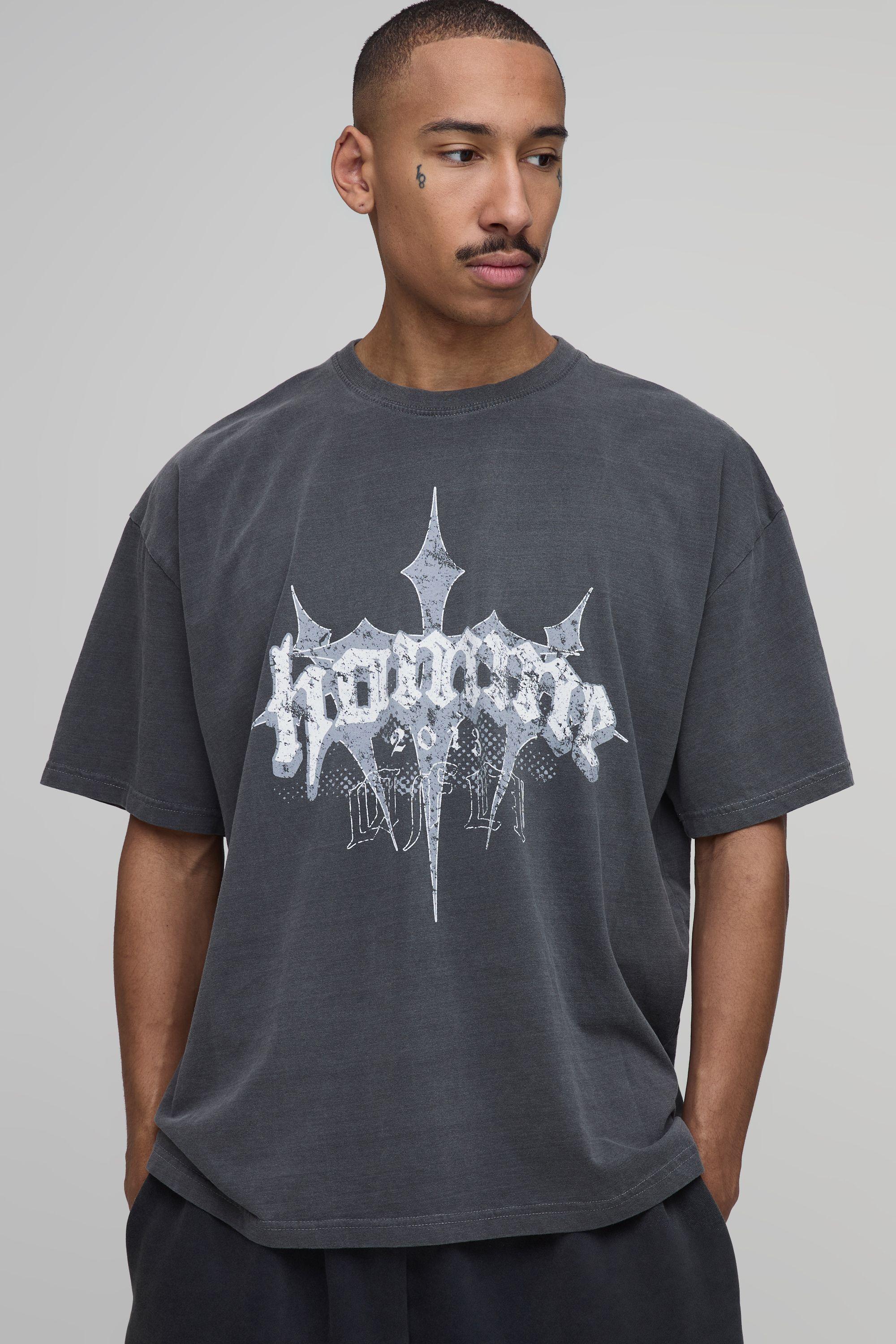 Oversized Homme Cross T-shirt In Grey by BOOHOOMAN