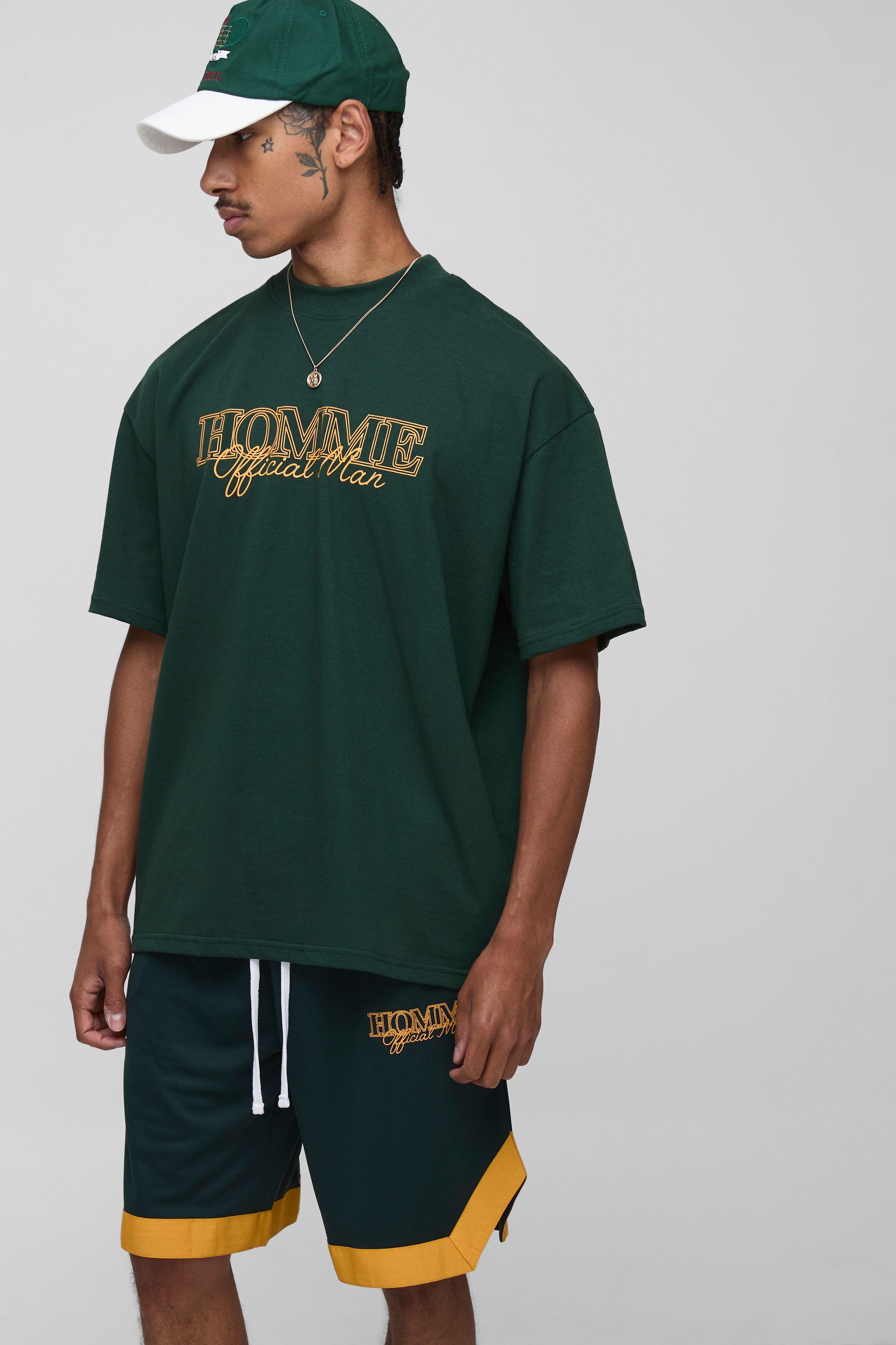 Oversized Homme Graphic Mesh T-Shirt And Short Set by BOOHOOMAN