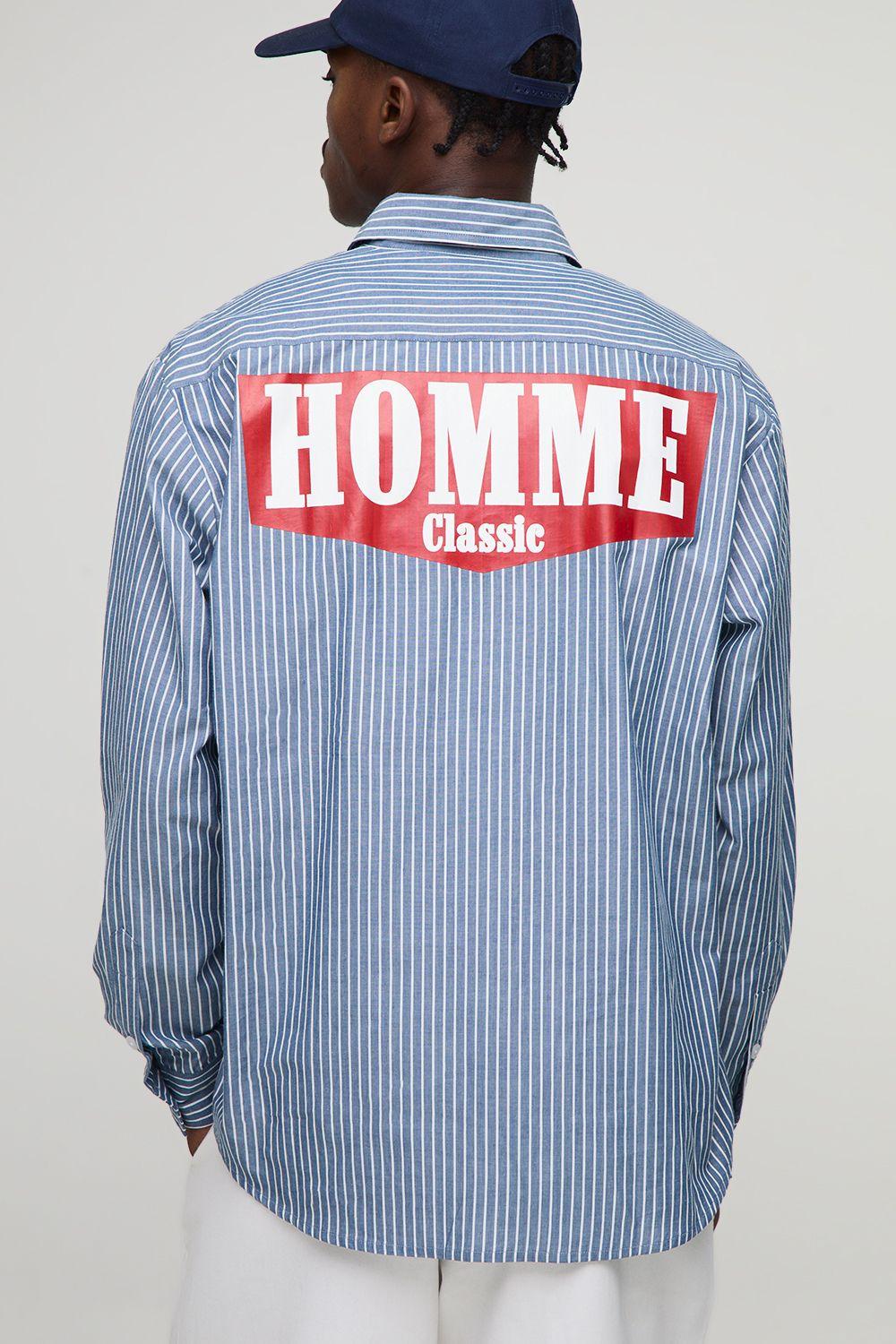 Oversized Homme Long Sleeve Stripe Shirt by BOOHOOMAN