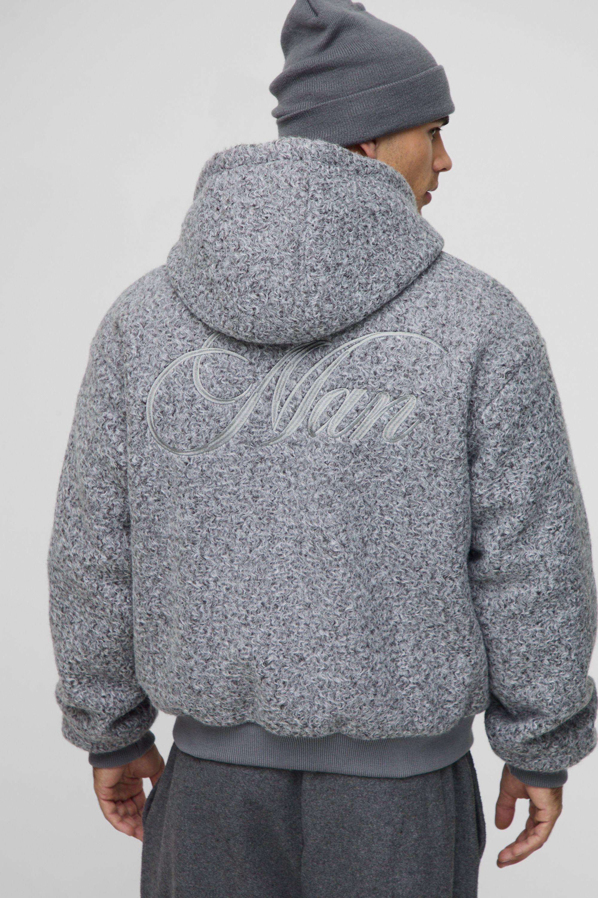Oversized Hooded Melton Bomber Jacket by BOOHOOMAN