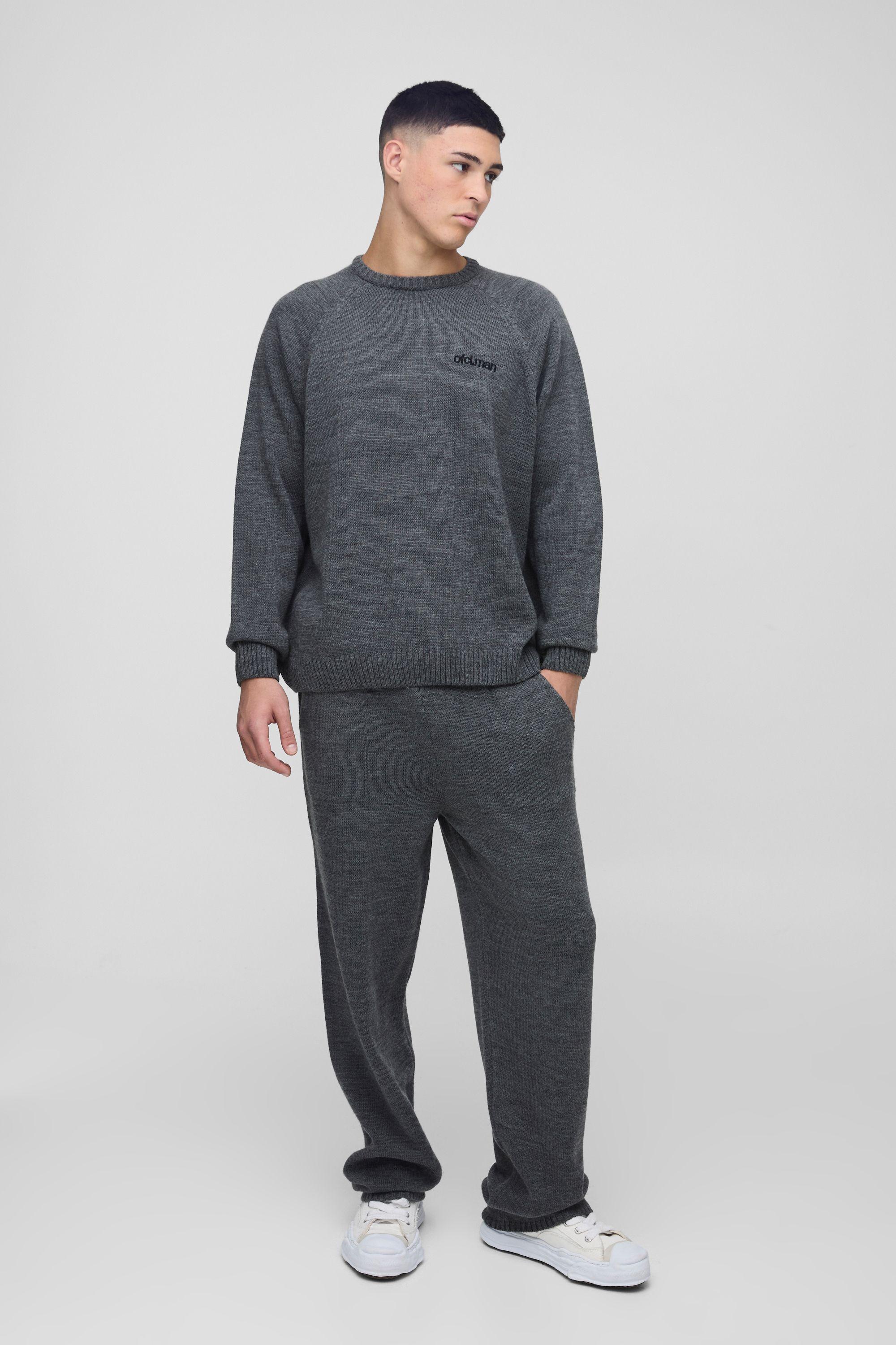 Oversized Knitted Raglan Jumper & Regular Jogger Tracksuit by BOOHOOMAN