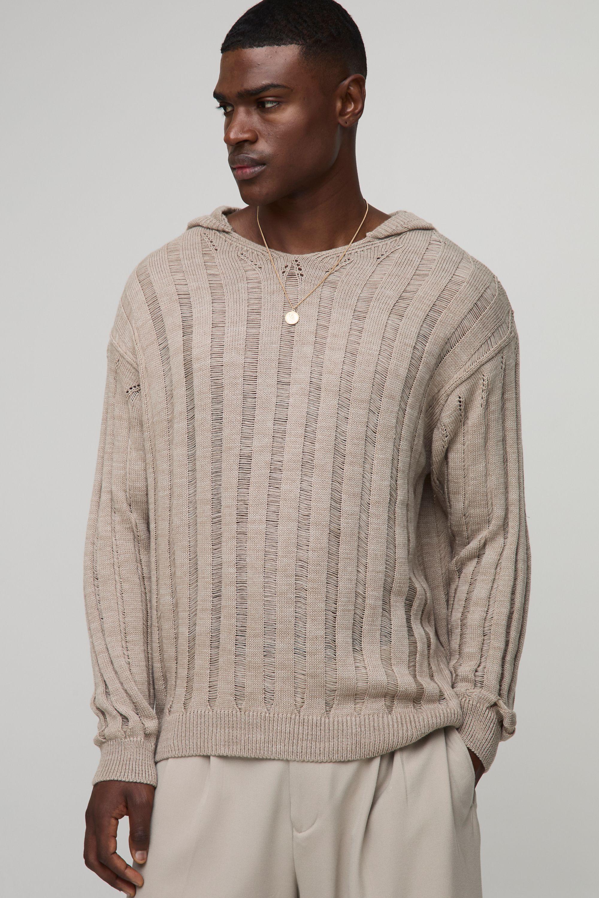 Oversized Ladder Stitch Knitted Hoodie by BOOHOOMAN