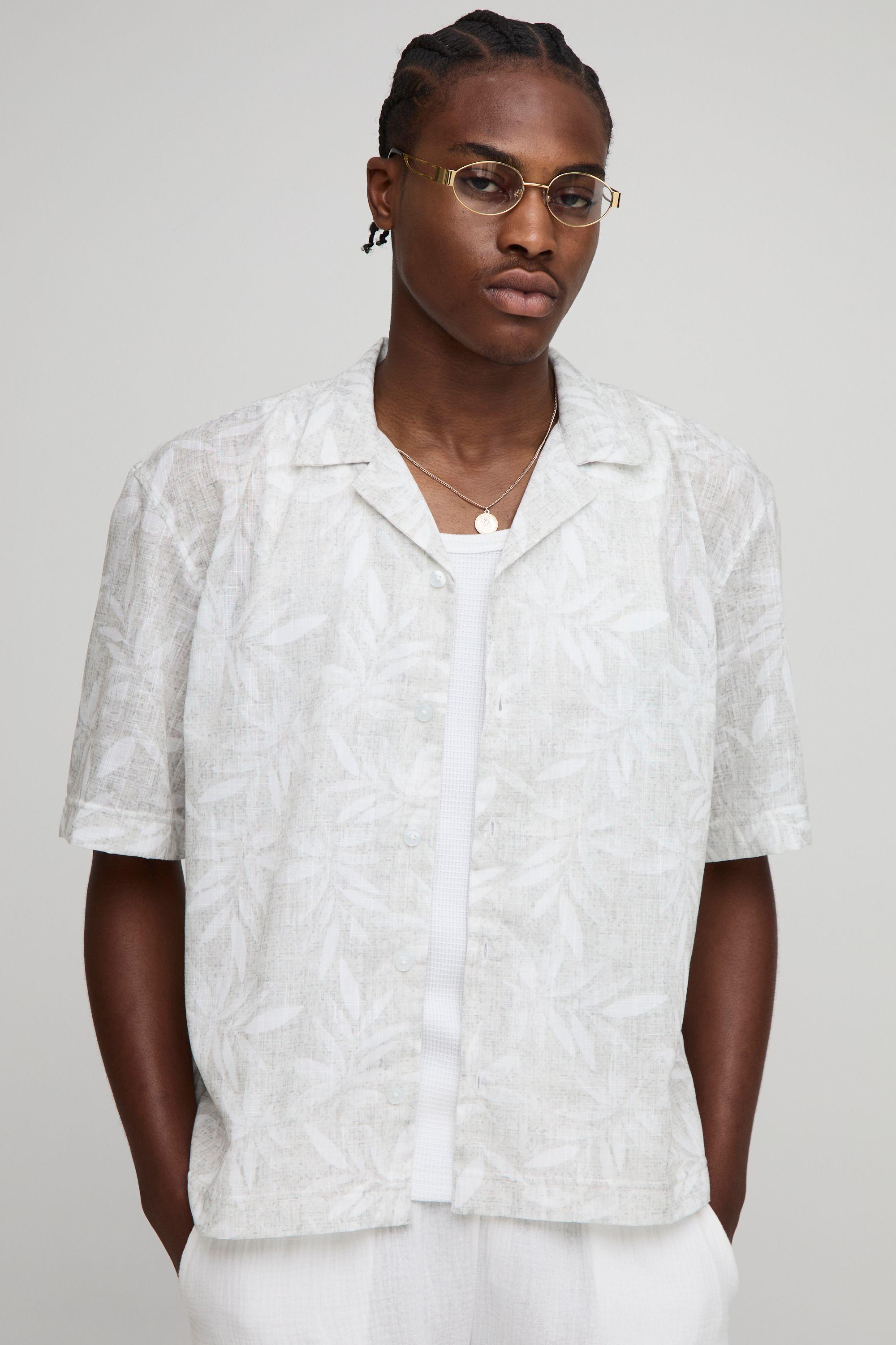 Oversized Leaf Slub Revere Shirt by BOOHOOMAN
