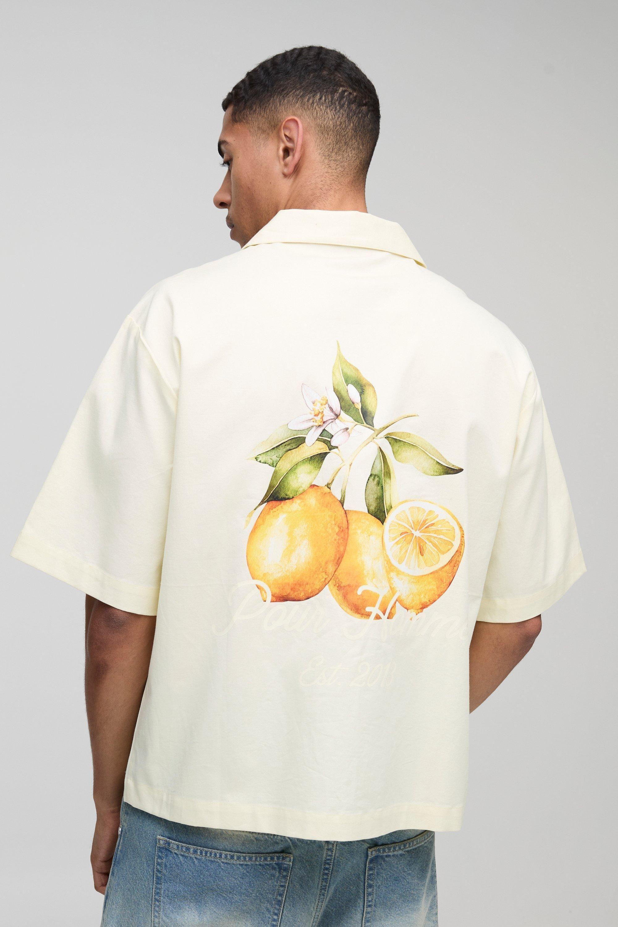 Oversized Lemon Printed Revere Shirt by BOOHOOMAN