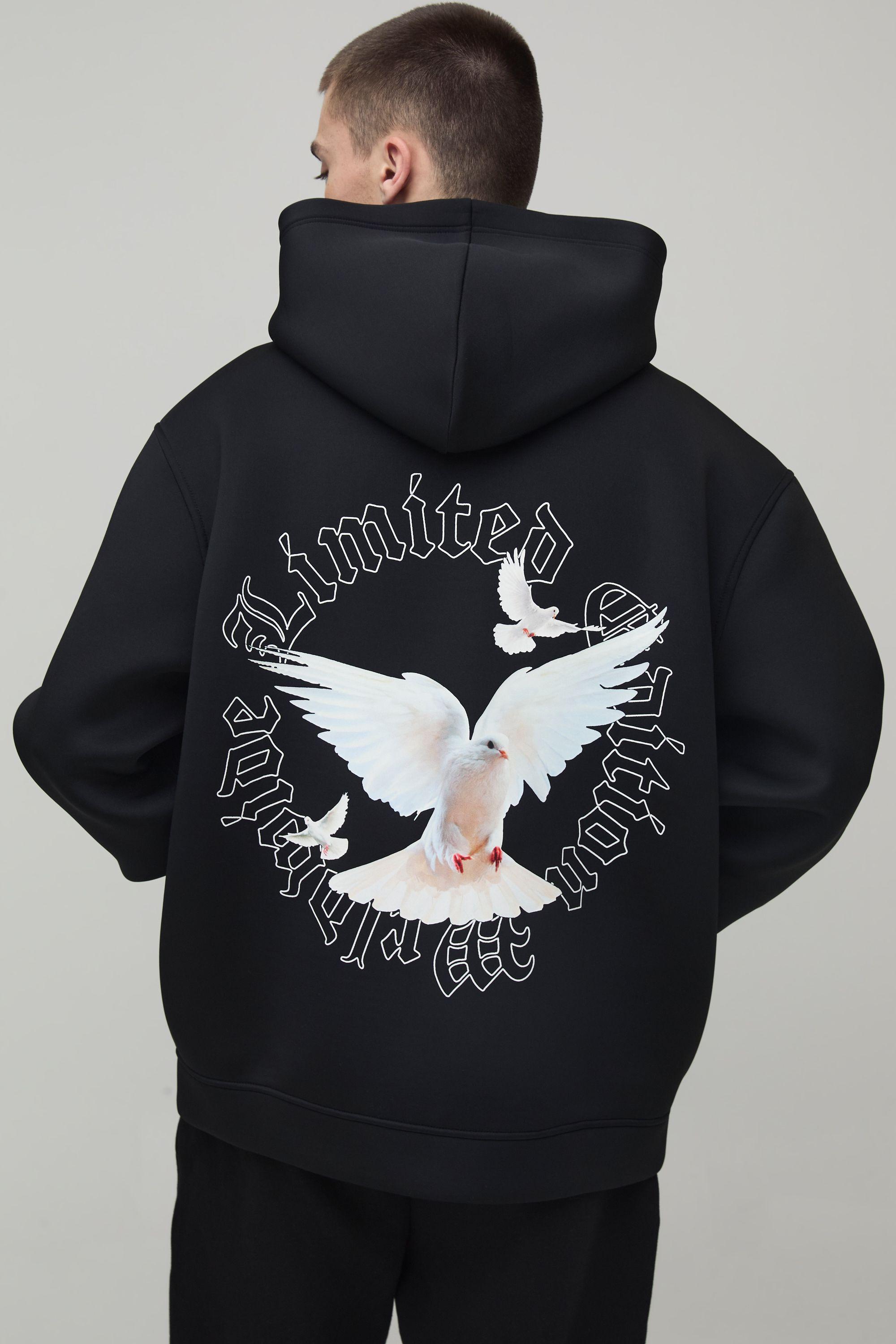 Oversized Limited Edition Dove Bonded Scuba Printed Hoodie by BOOHOOMAN