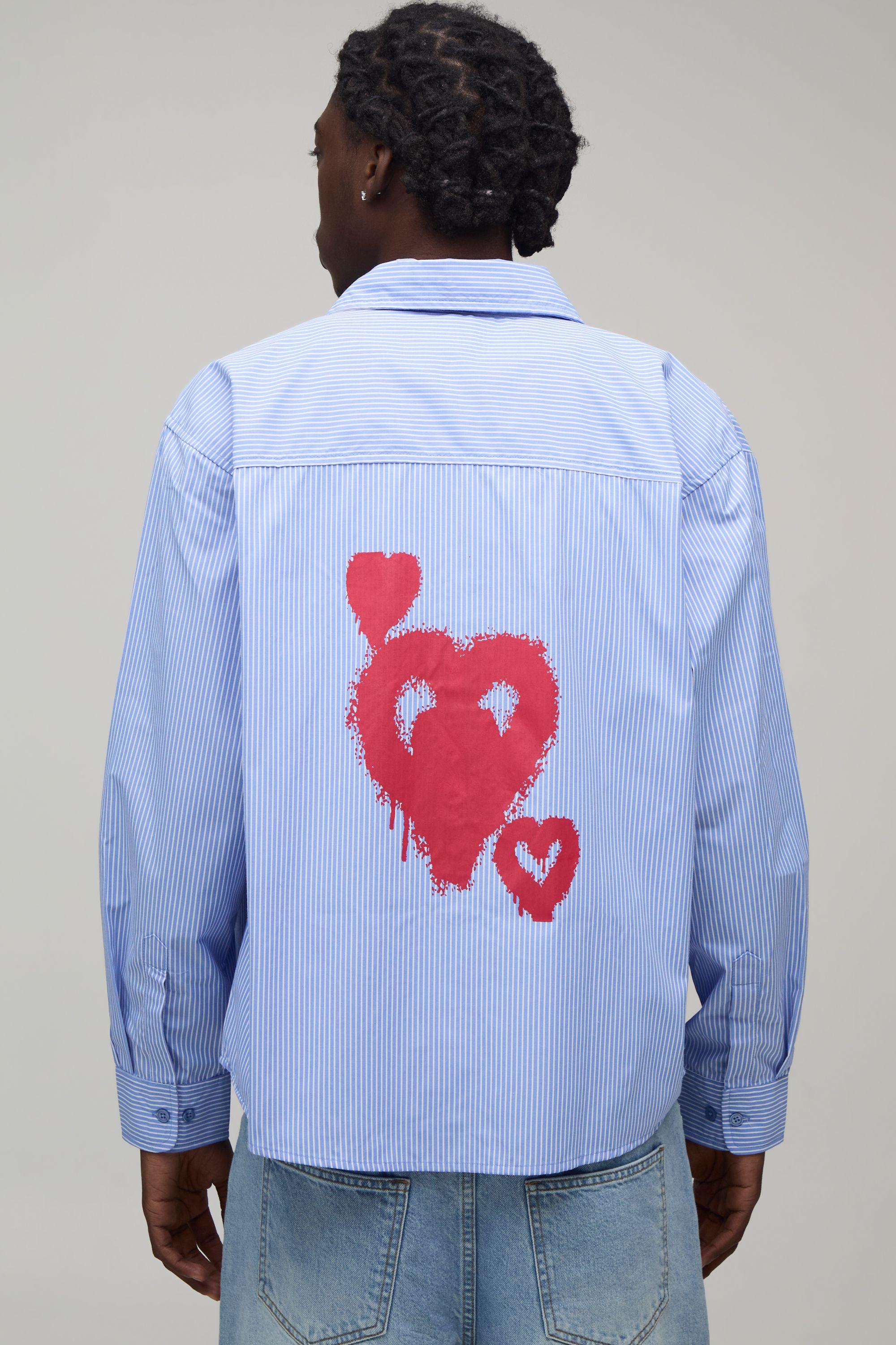 Oversized Long Sleeve Curve Hem Graffiti Stripe Shirt by BOOHOOMAN