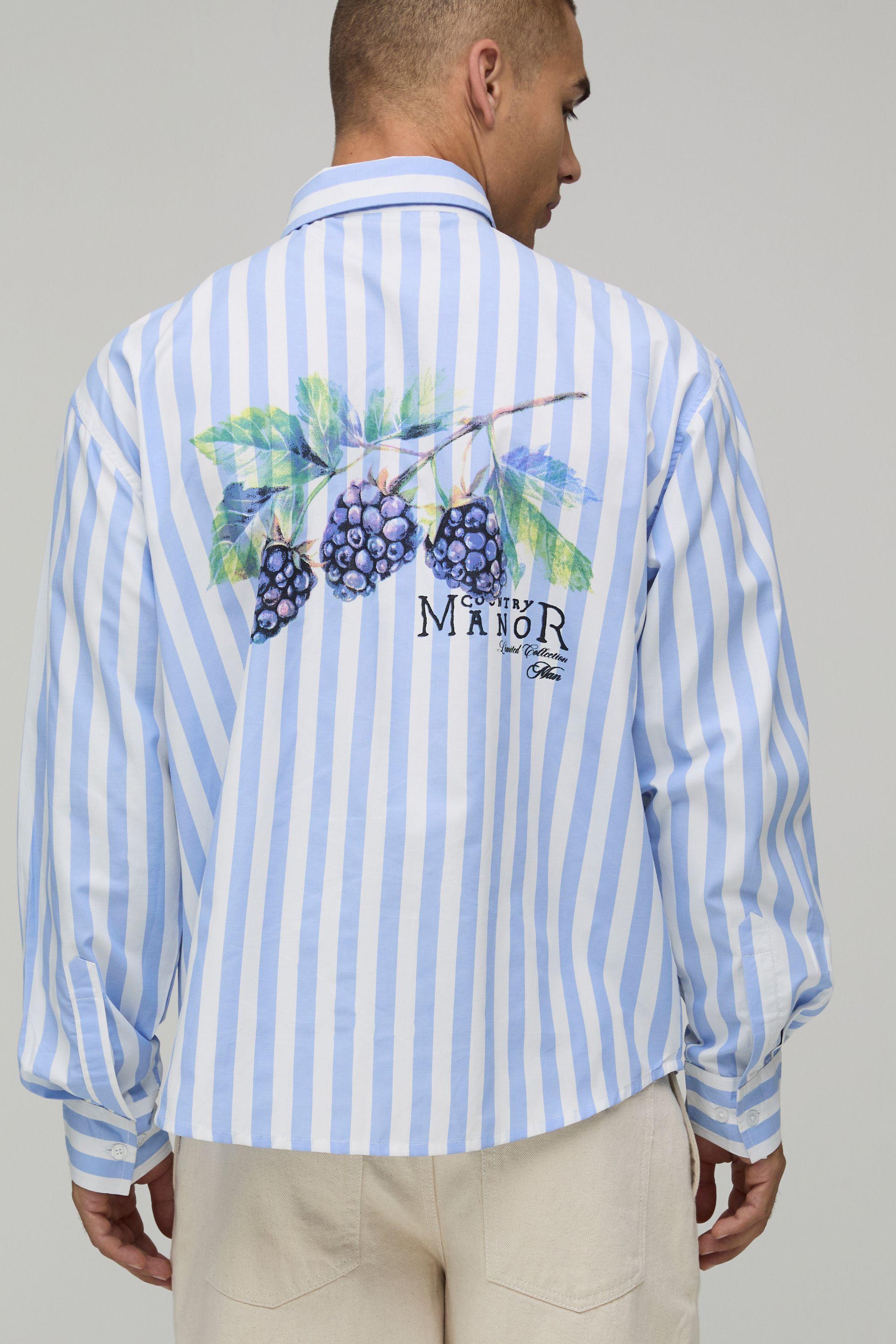 Oversized Long Sleeve Fruit Print Stripe Shirt by BOOHOOMAN