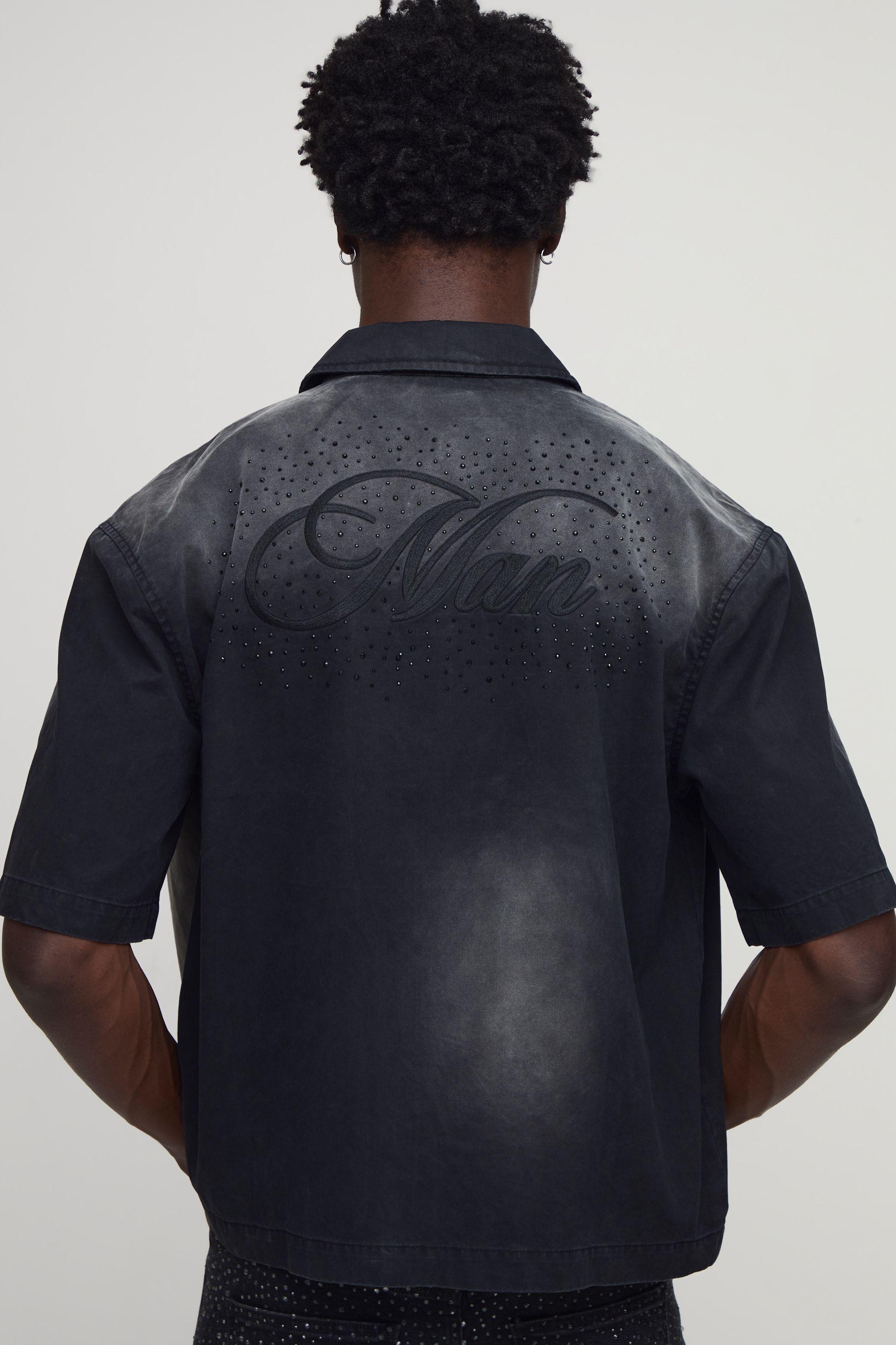 Oversized Man Embellished Washed Twill Shirt by BOOHOOMAN