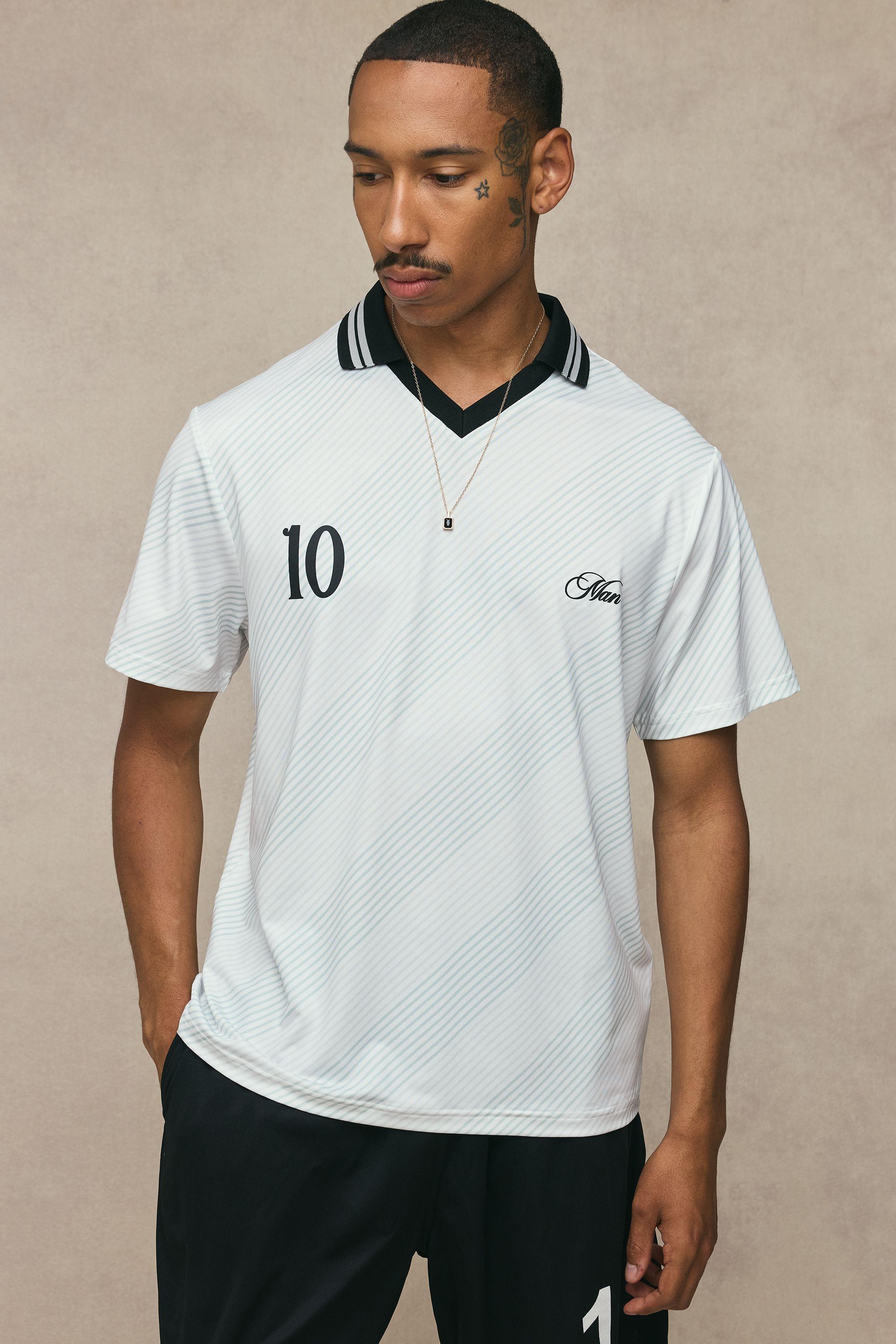 Oversized Man Printed Piped Short Sleeve Football Top by BOOHOOMAN