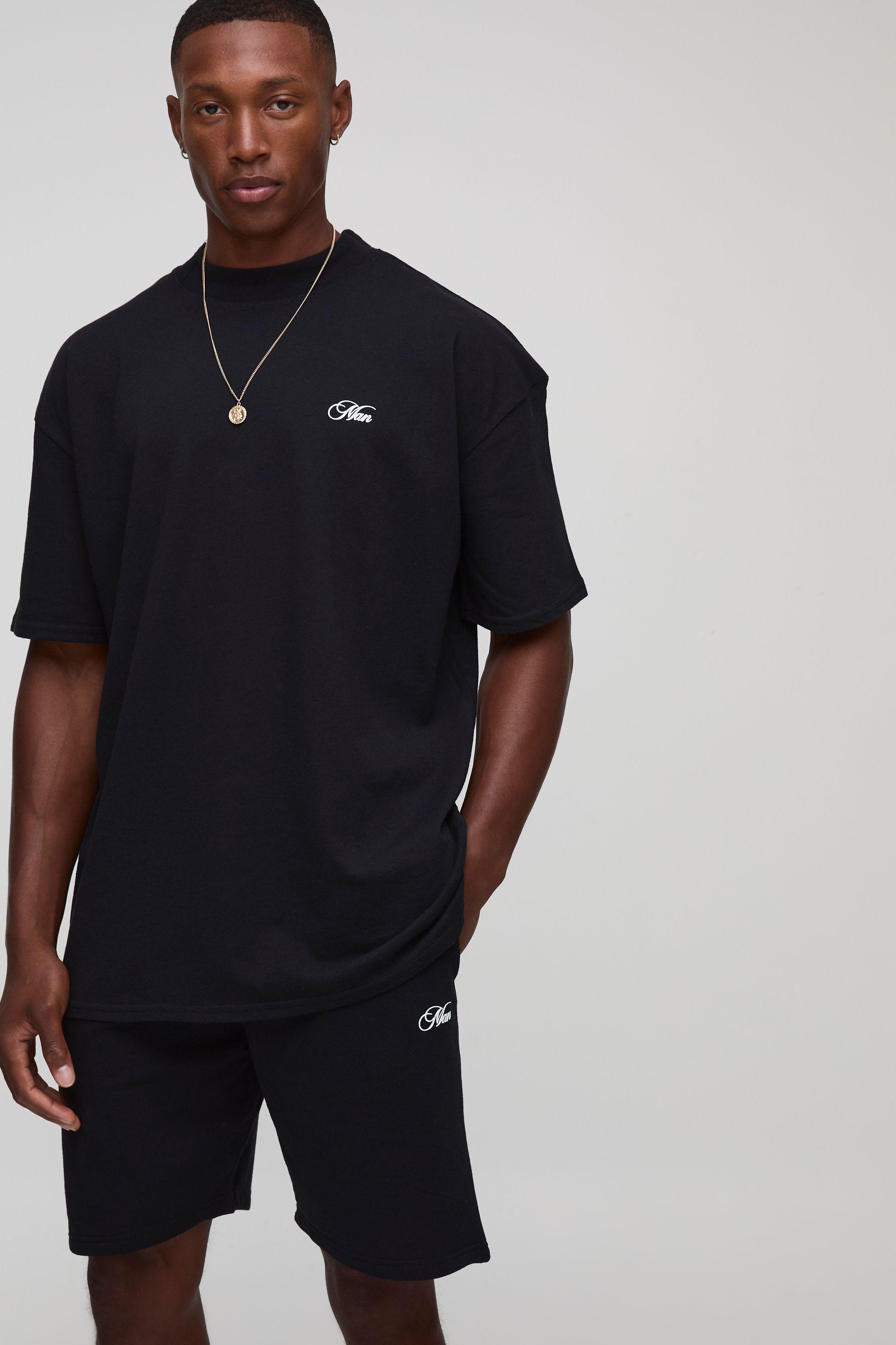 Oversized Man Script Large Scale Print T-Shirt And Short Set by BOOHOOMAN