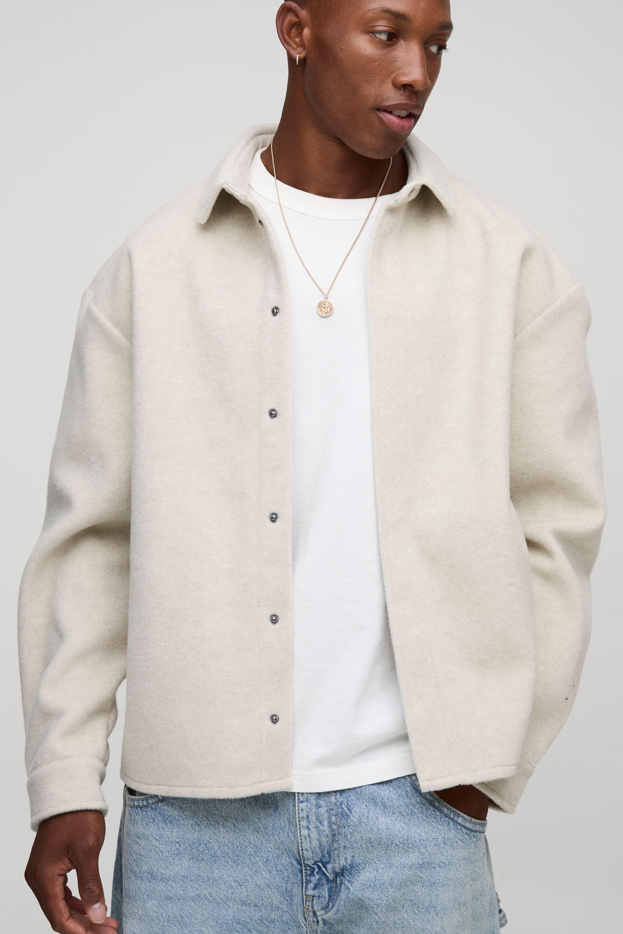 Oversized Melton Overshirt by BOOHOOMAN