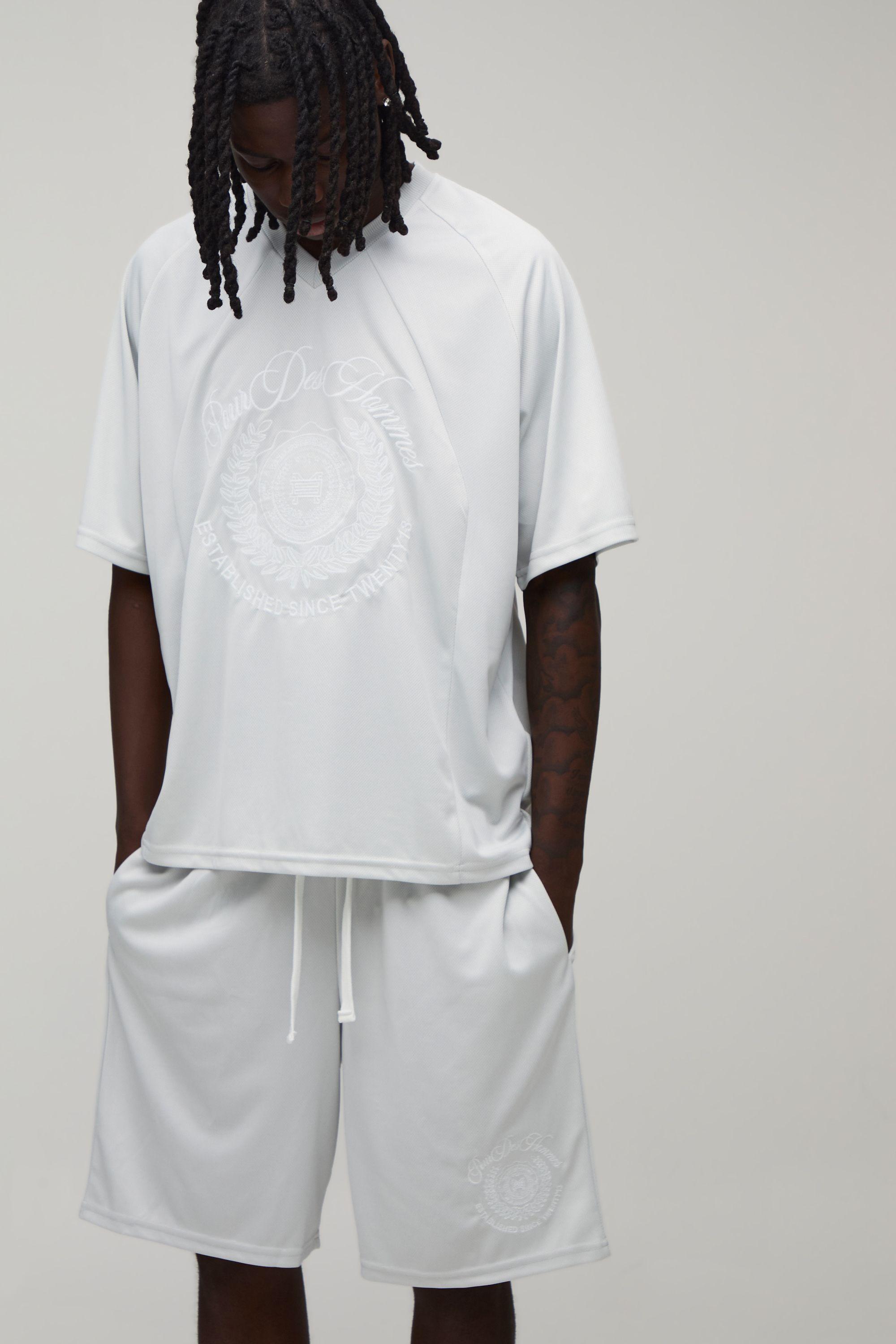 Oversized Mesh Embroidered Hockey Top and Basketball set by BOOHOOMAN