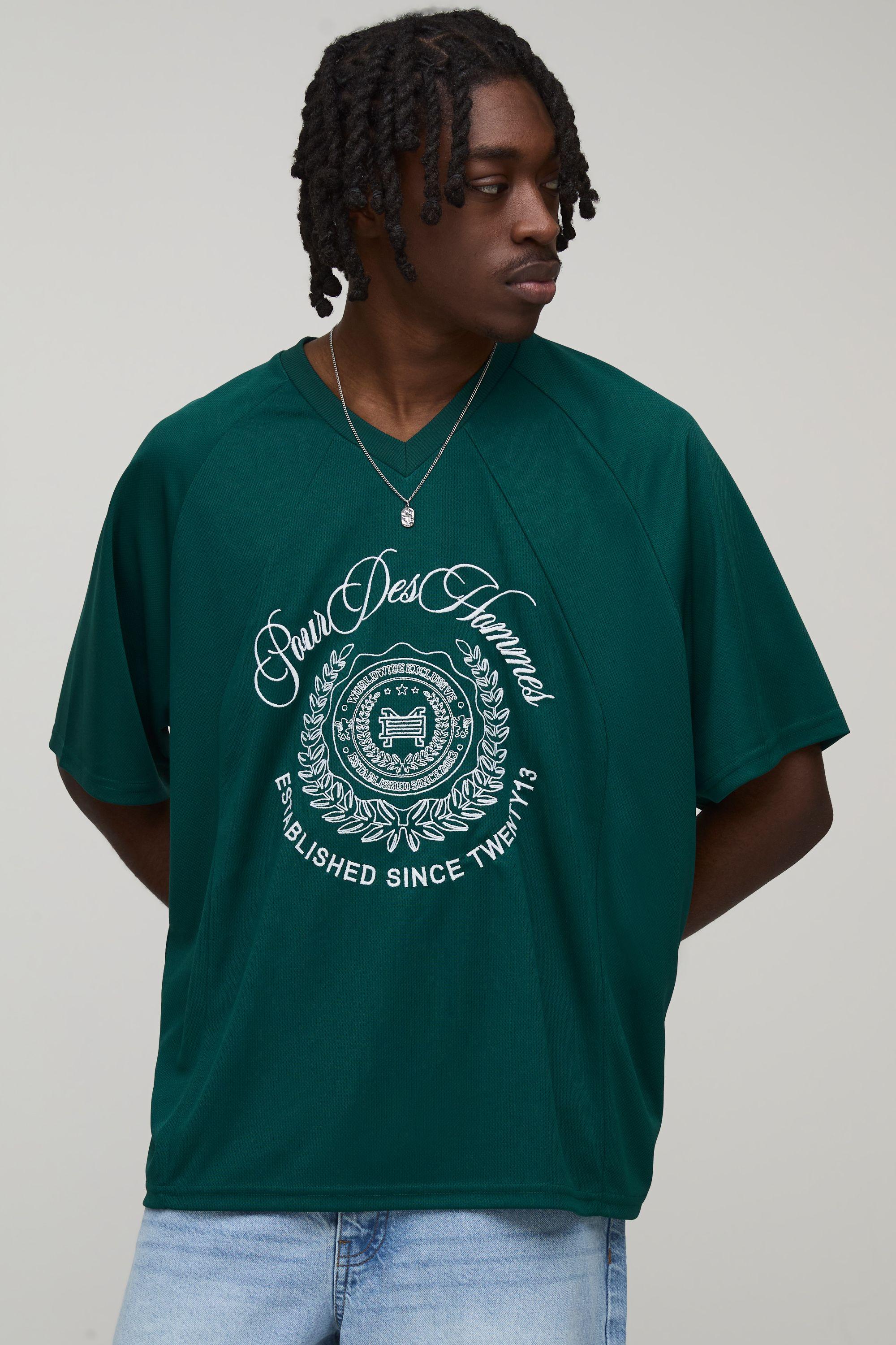 Oversized Mesh Embroidered Panelled Hockey Top by BOOHOOMAN