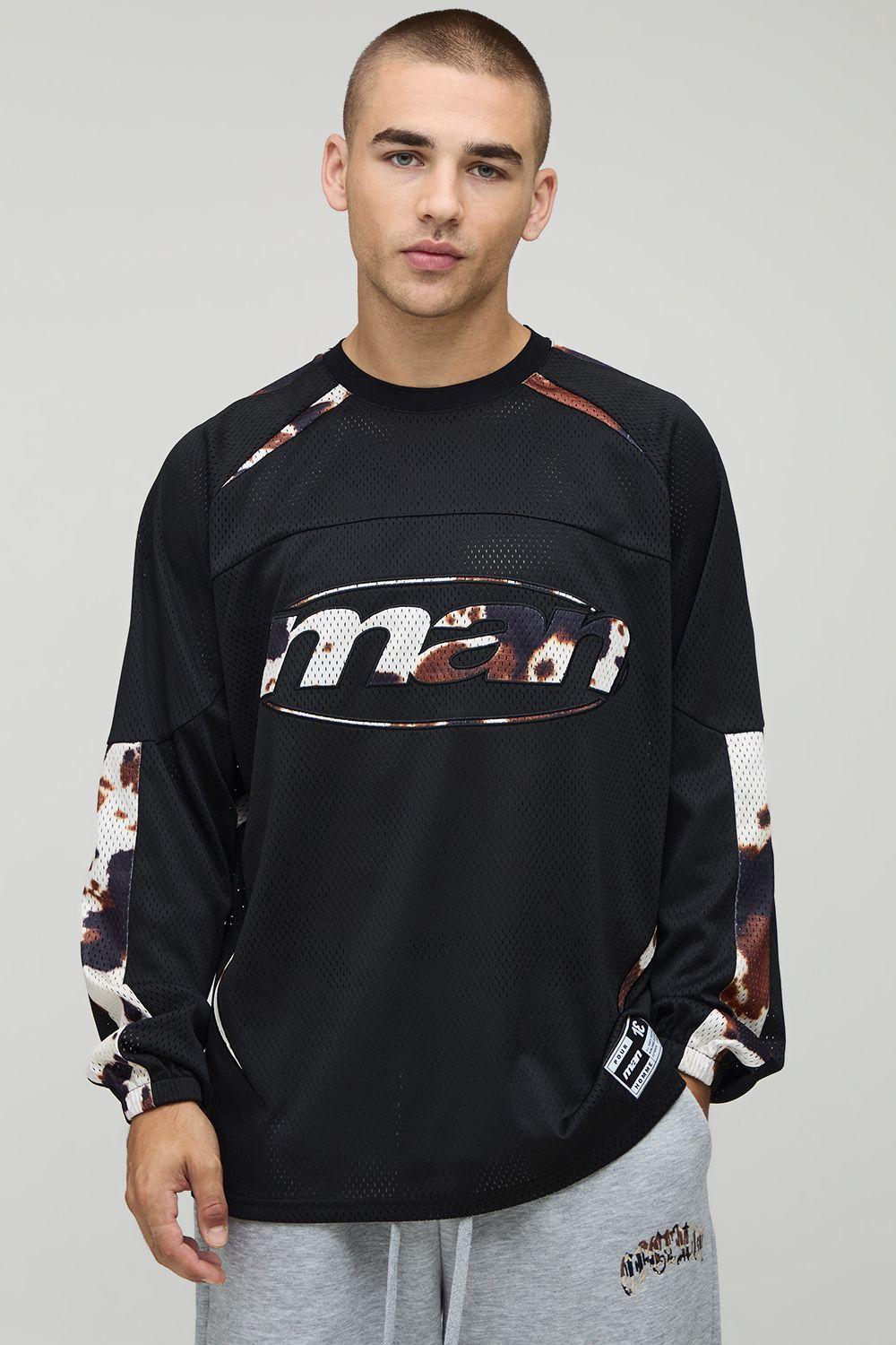 Oversized Mesh MAN Contrast Panel Long Sleeve Hockey Top by BOOHOOMAN
