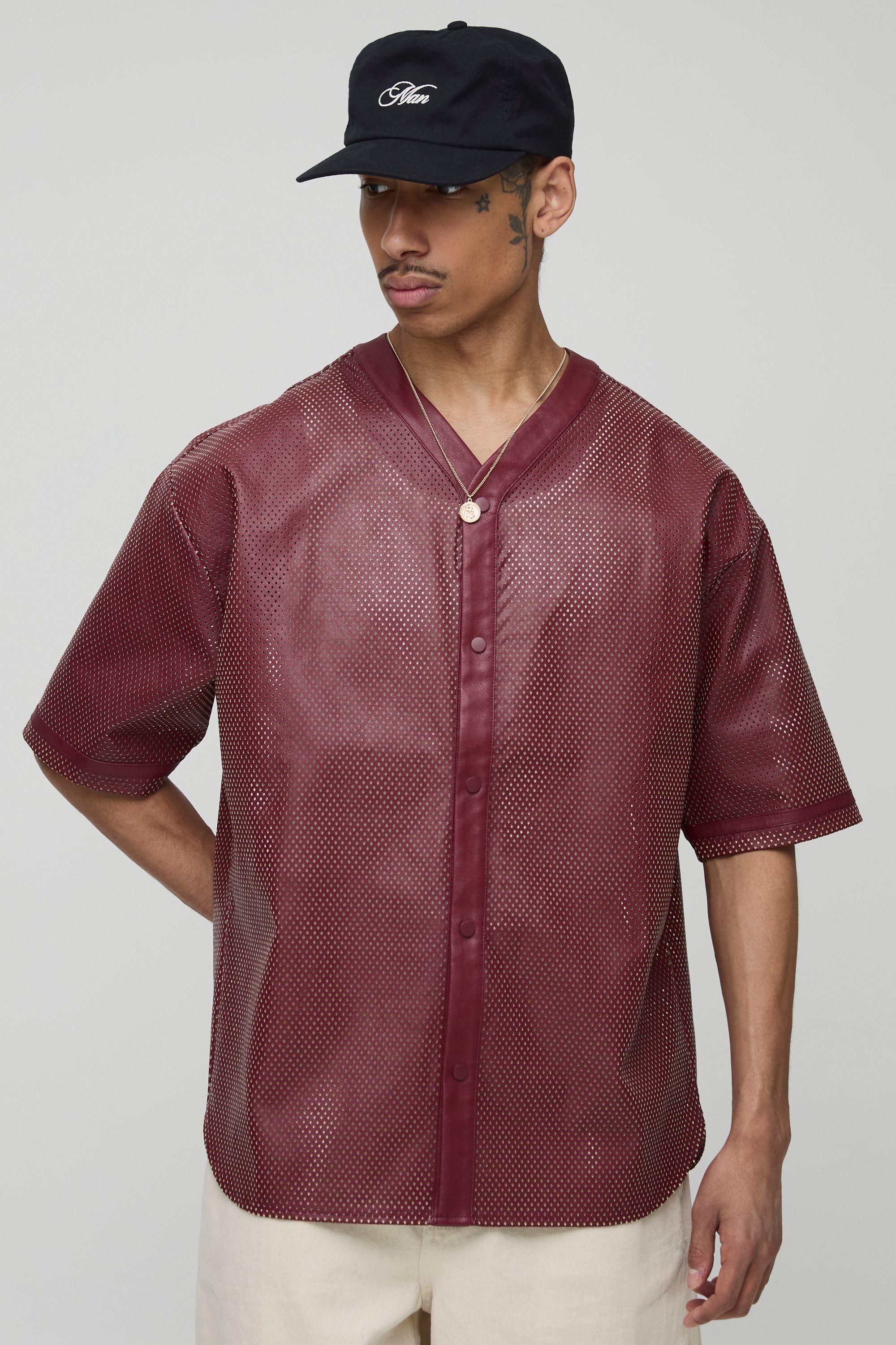 Oversized Mesh PU Baseball Shirt by BOOHOOMAN
